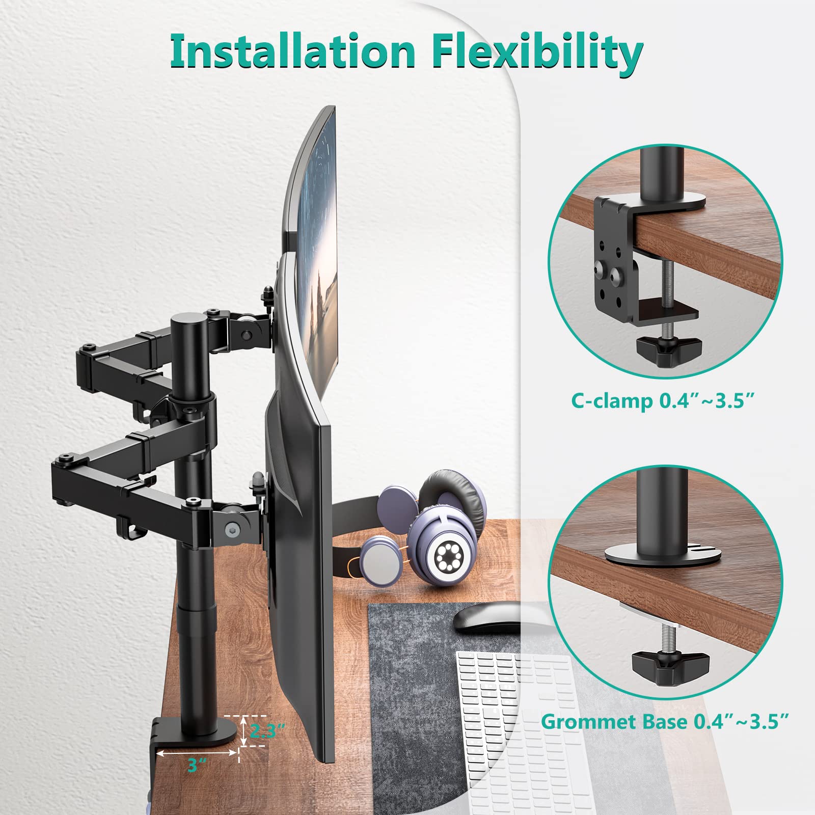 Foto 7 pulgar | Soporte de Escritorio para dos Monitores Wali M002 para 2 Monitores de Hasta 27 " - Venta Internacional