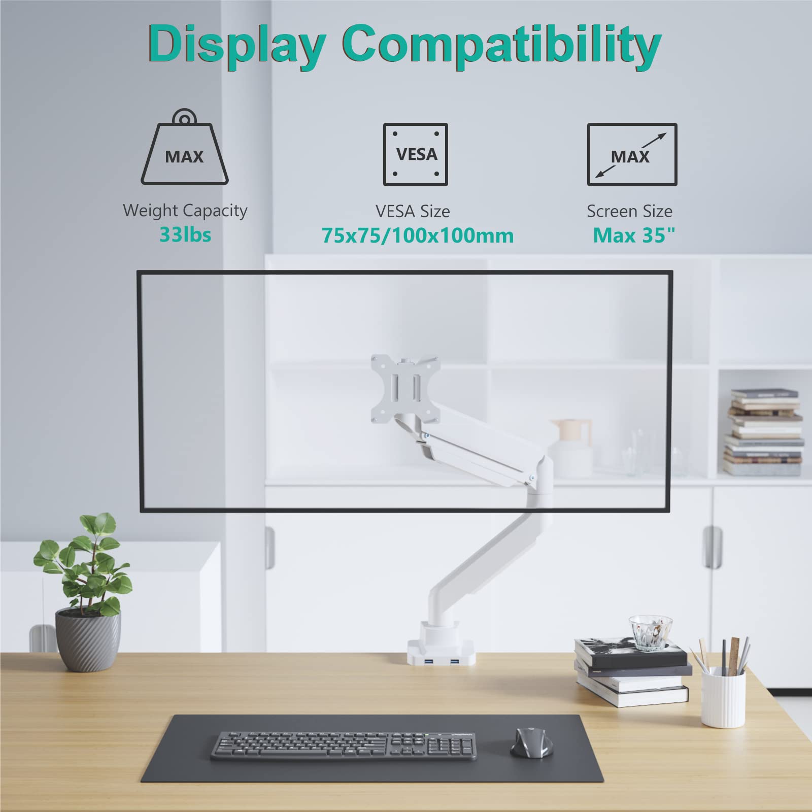 Foto 3 | Soporte de Pantalla de Escritorio Wali GSMU001-W Blanco para Monitor de 17'' a 35'' - Venta Internacional