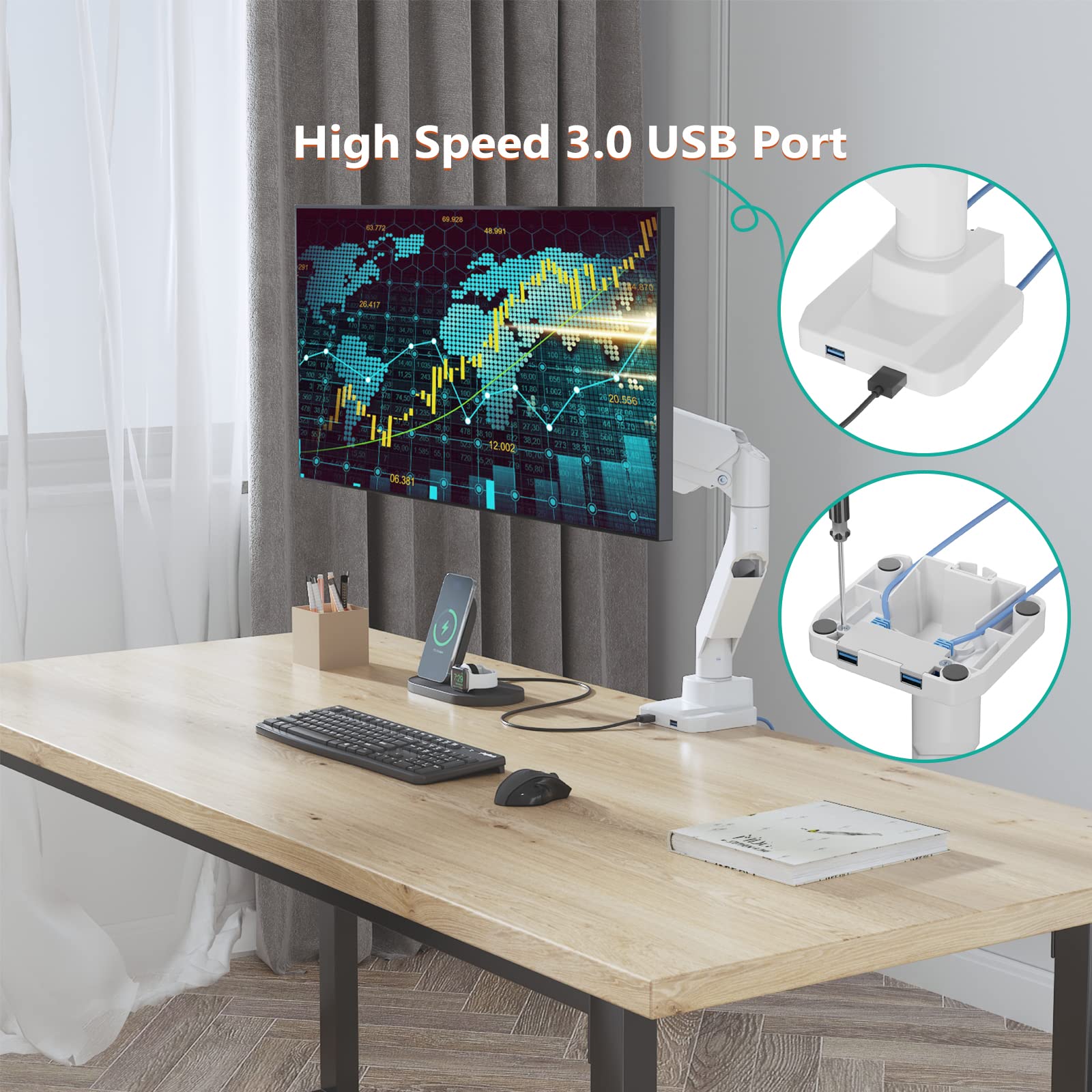 Foto 5 | Soporte de Pantalla de Escritorio Wali GSMU001-W Blanco para Monitor de 17'' a 35'' - Venta Internacional