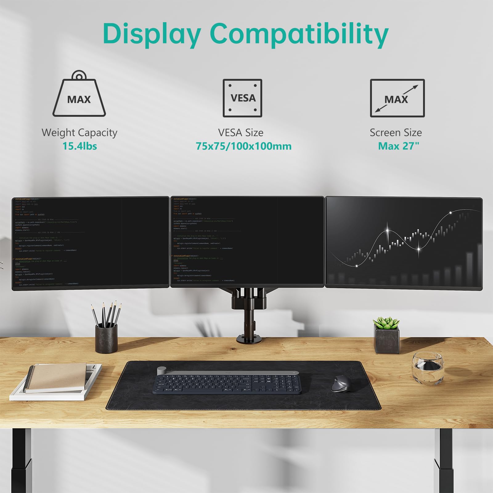 Foto 2 | Soporte Triple para Monitor Wali GSDM003 para Pantallas de Hasta 27'' - Venta Internacional