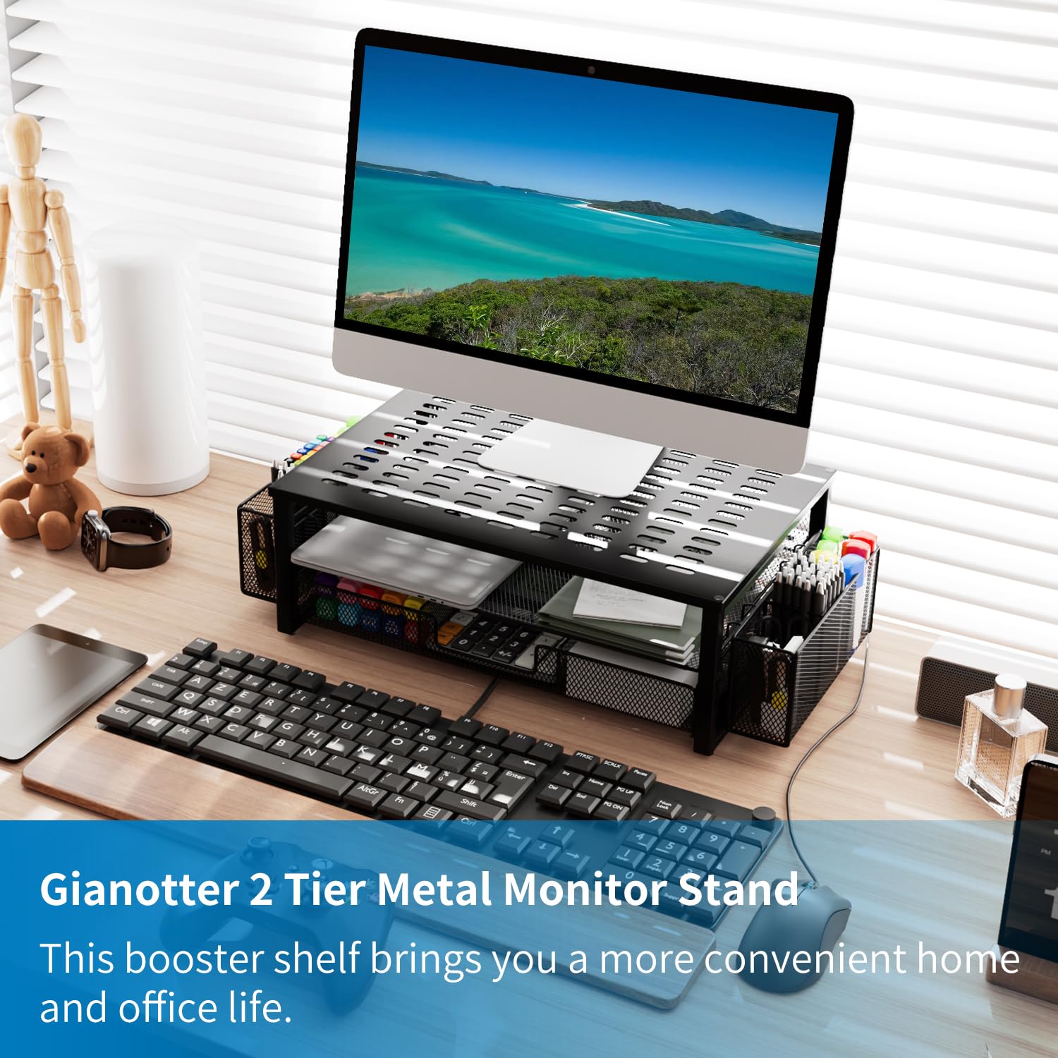 Foto 6 | Escritorio Gianotter Con Soporte Para Monitor, Cajón Y Soporte Para 2 Bolígrafos - Venta Internacional.