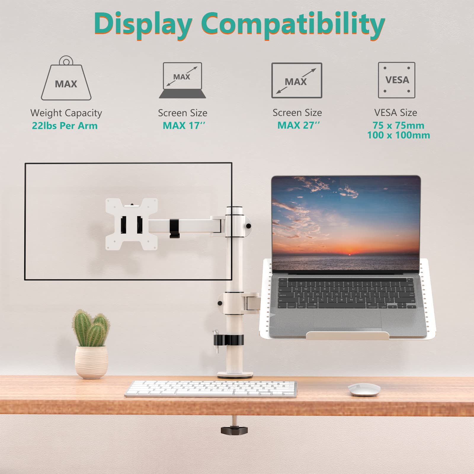 Foto 3 | Soporte Para Ordenador Portátil Y Monitor Wali M001lp-w, Blanco - Venta Internacional.