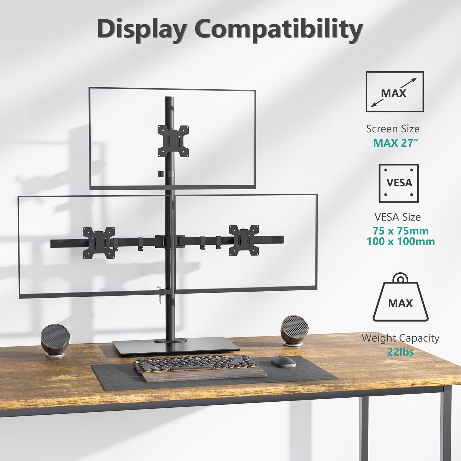 Foto 3 pulgar | Soporte de Escritorio para Triple Monitor Wali M003 Blanco 27 " 10 kg - Venta Internacional