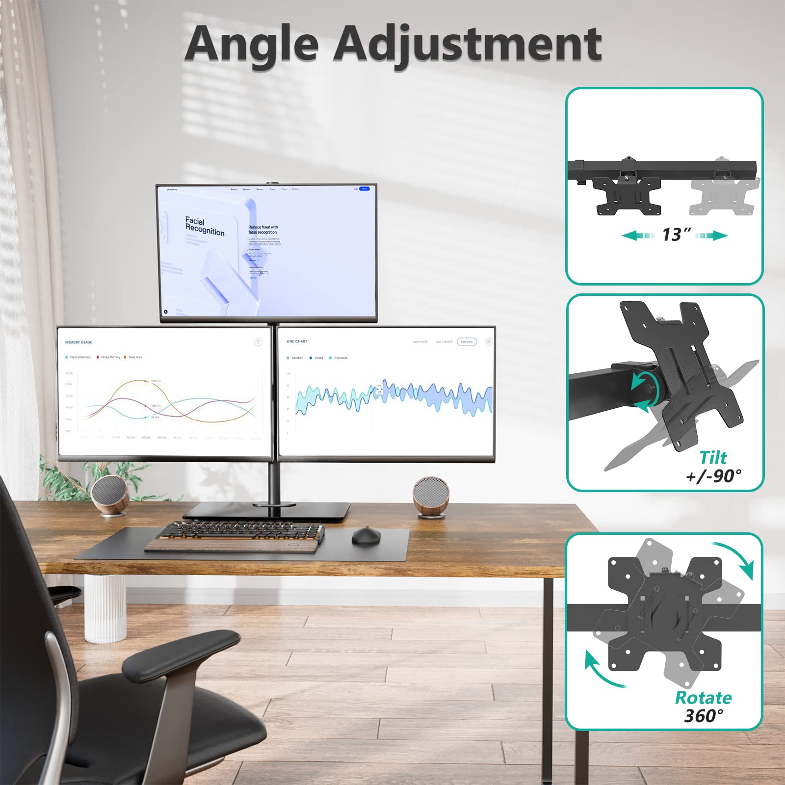 Foto 7 pulgar | Soporte de Escritorio para Triple Monitor Wali M003 Blanco 27 " 10 kg - Venta Internacional