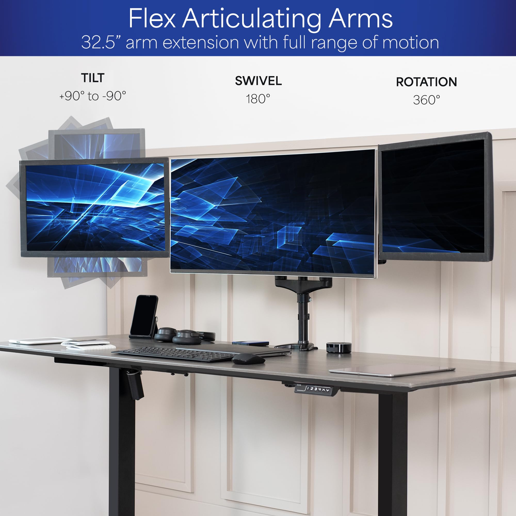 Foto 3 | Soporte Triple Para Monitor Vivo Stand-v300g 43-81 Cm Con Brazos Neumáticos - Venta Internacional.