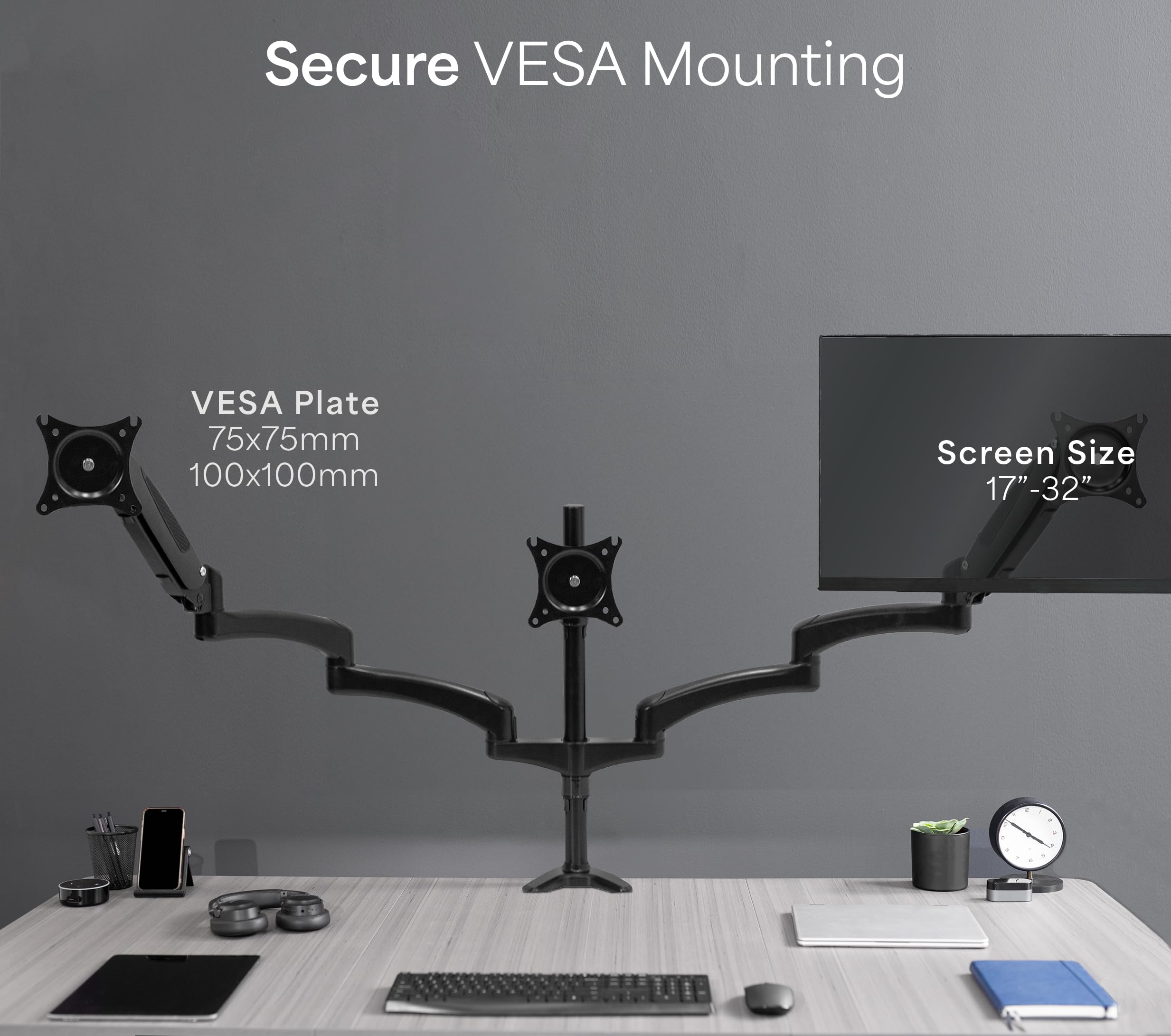 Foto 6 pulgar | Soporte Triple Para Monitor Vivo Stand-v300g 43-81 Cm Con Brazos Neumáticos - Venta Internacional.