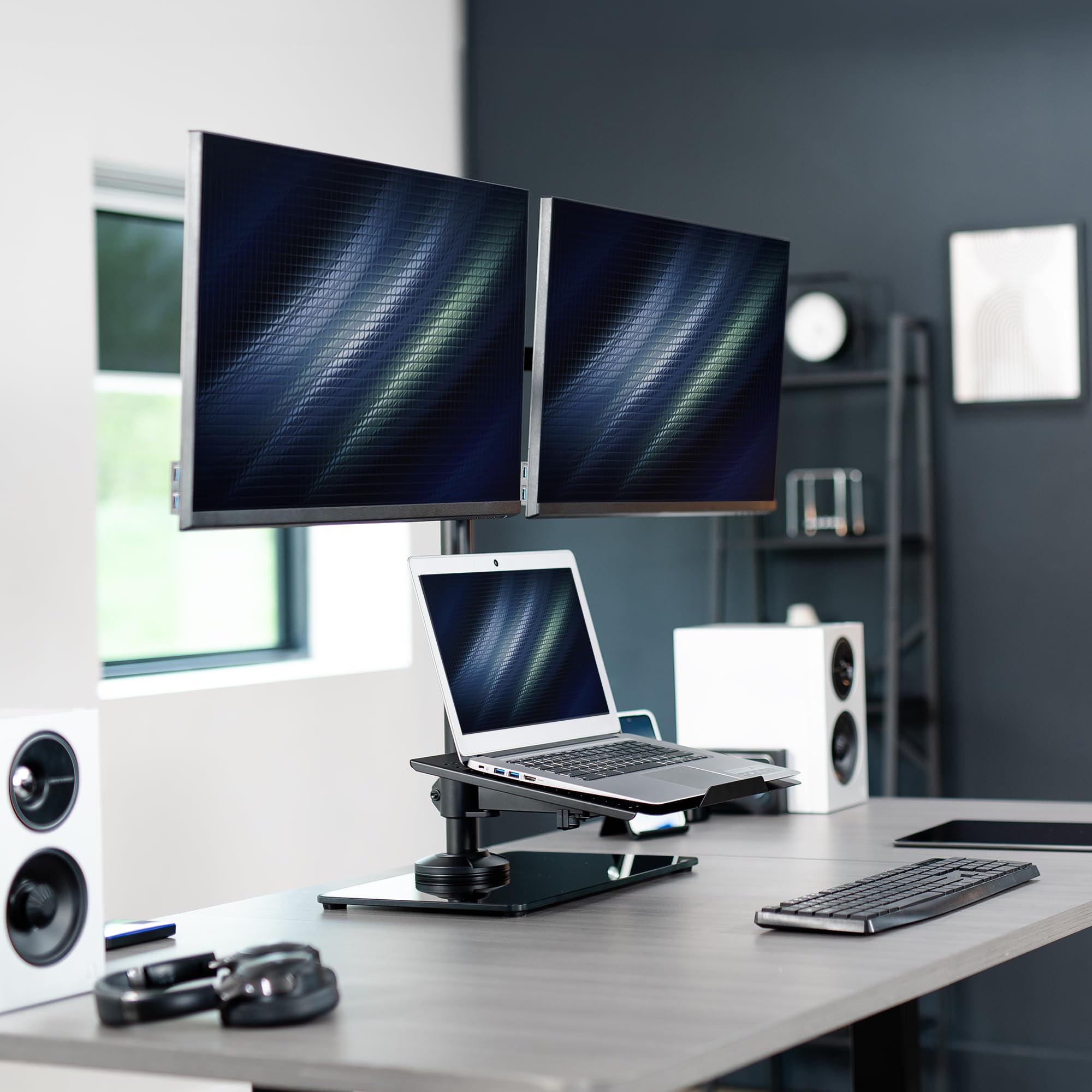 Foto 2 | Soporte De Escritorio Para Doble Monitor Y Portátil Vivo Stand-v003fgl - Venta Internacional.