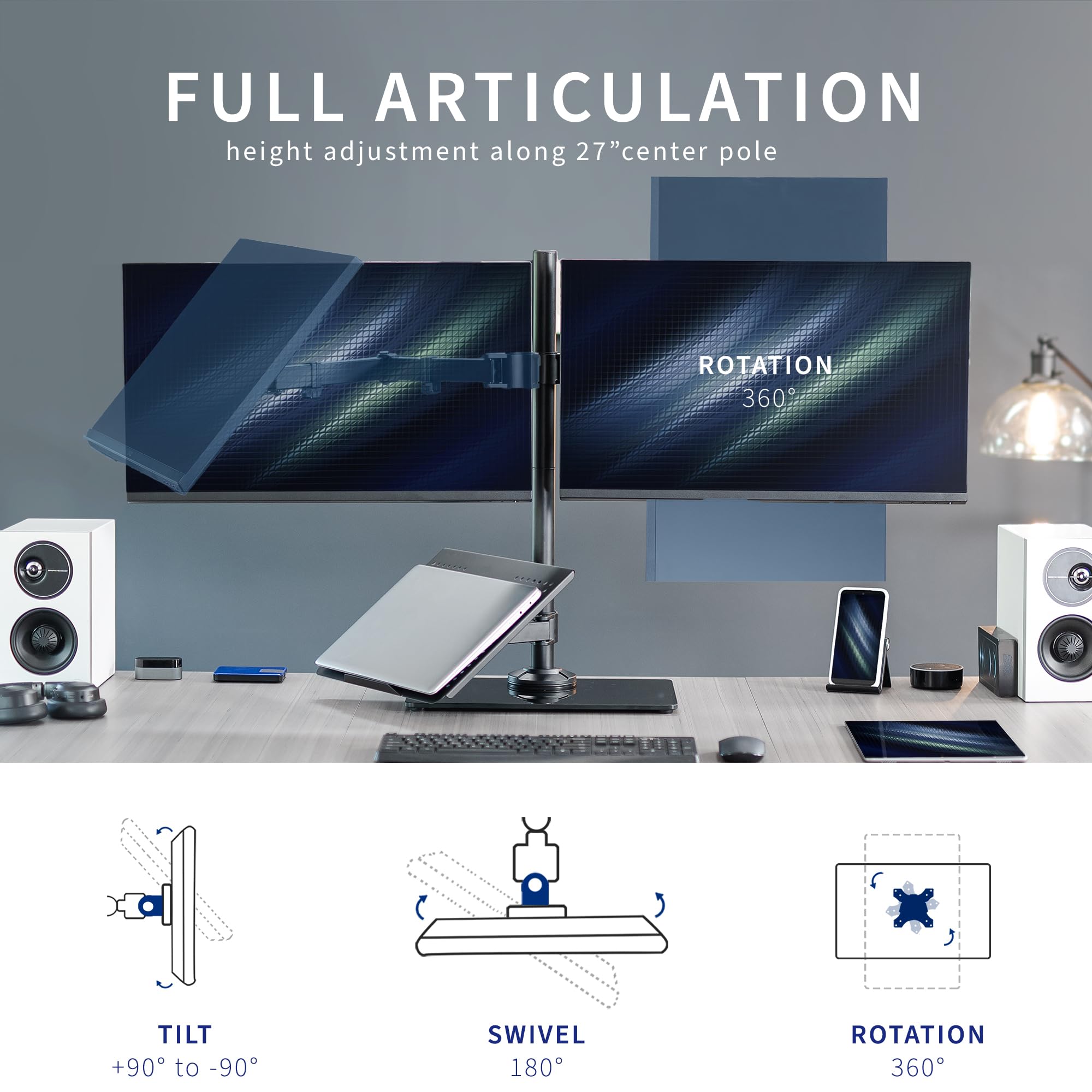 Foto 5 | Soporte De Escritorio Para Doble Monitor Y Portátil Vivo Stand-v003fgl - Venta Internacional.