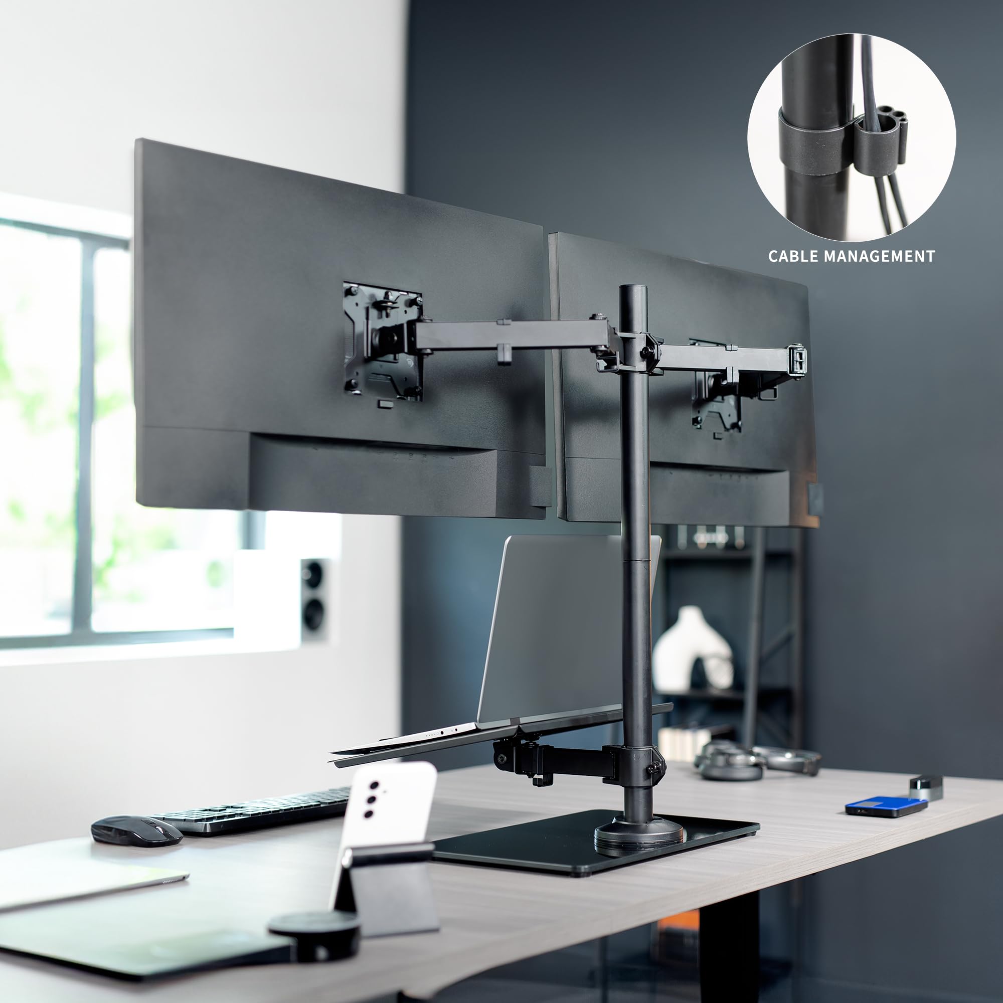 Foto 7 | Soporte De Escritorio Para Doble Monitor Y Portátil Vivo Stand-v003fgl - Venta Internacional.