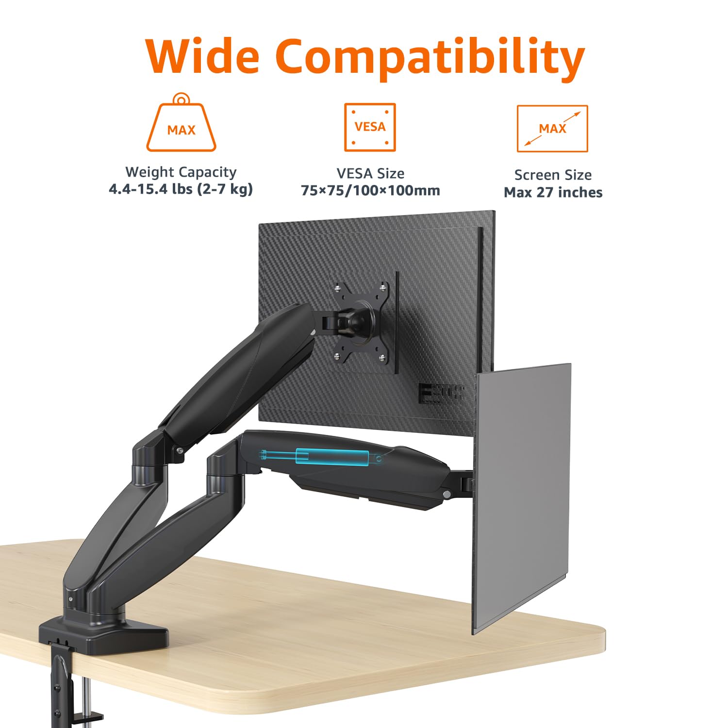 Foto 2 | Soporte De Brazo Para Monitor De Ordenador Dual Amazon Basics Gas Spring - Venta Internacional.