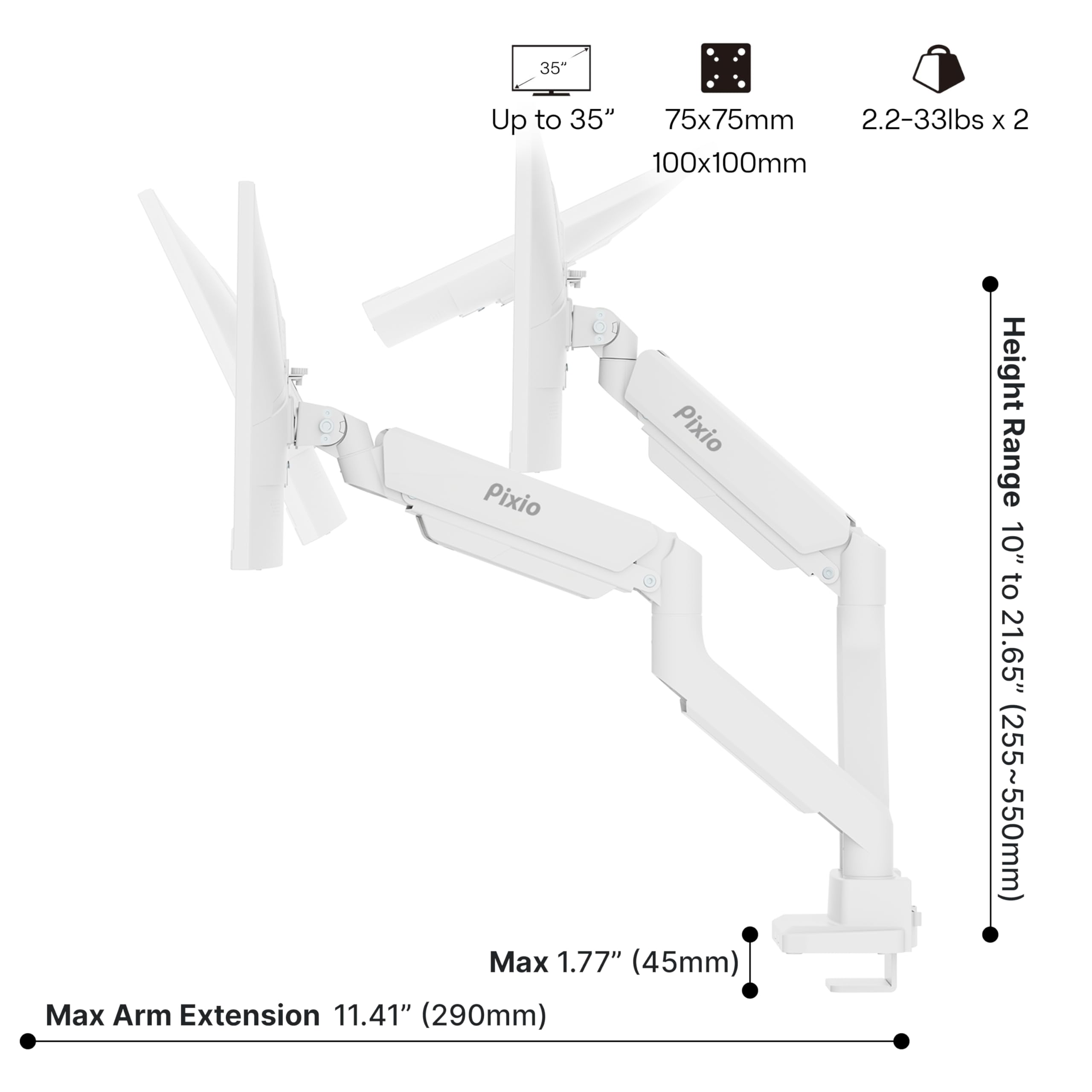 Foto 5 pulgar | Soporte De Escritorio Para Monitor Pixio Ps2d, Blanco, Ultra Ancho - Venta Internacional.