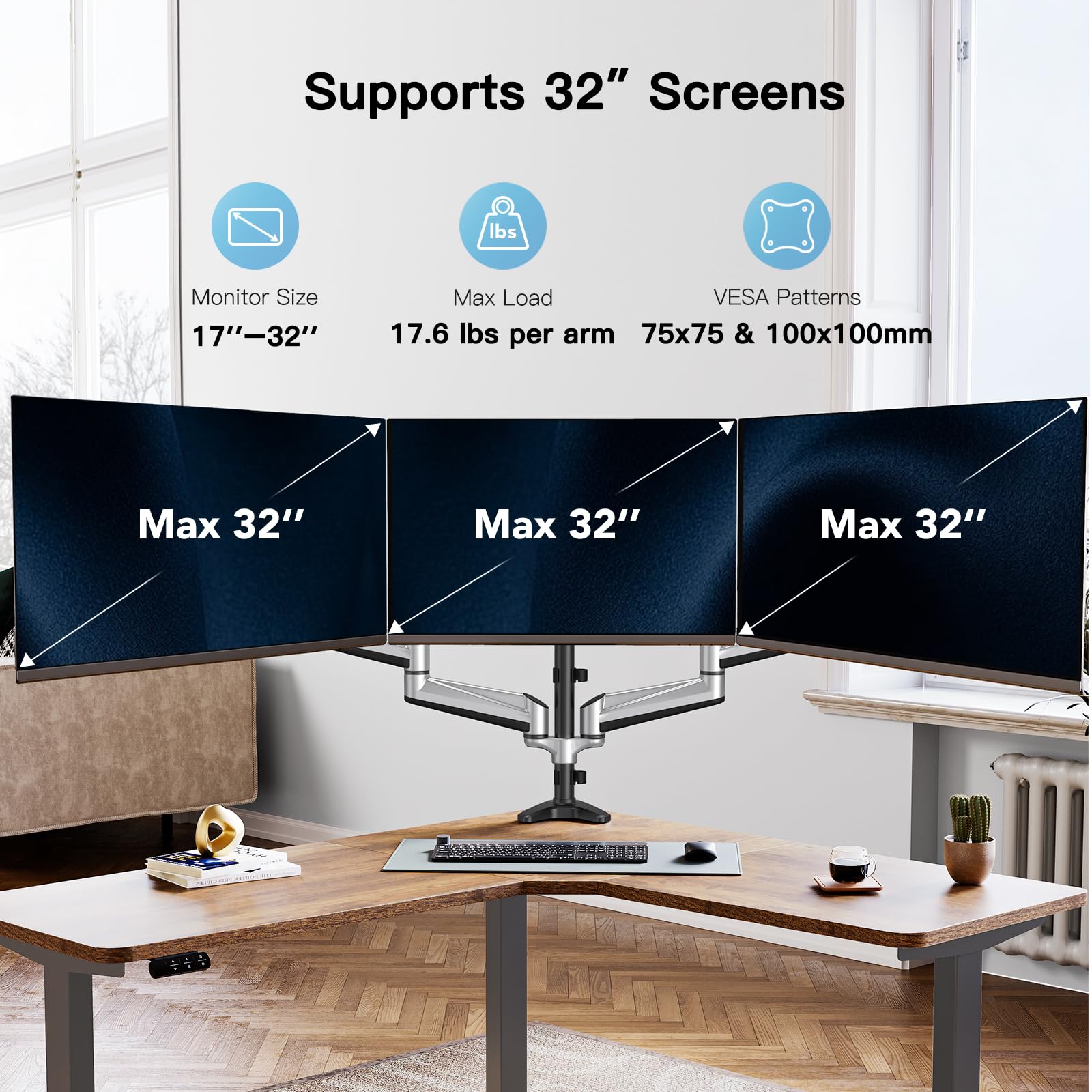 Foto 3 pulgar | Soporte Triple para Monitor Huanuo Full Motion para Pantallas de 17 a 32 Pulgadas - Venta Internacional