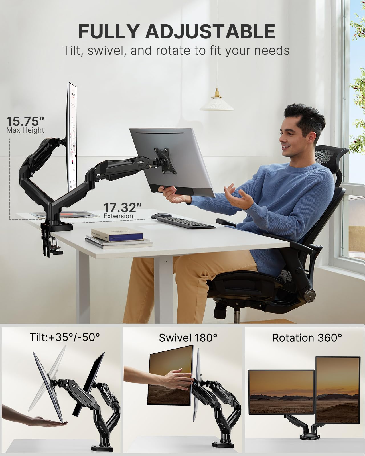 Foto 3 | Soporte Doble para Pantallas Huanuo Totalmente Ajustables de 13 a 32 Pulgadas - Venta Internacional