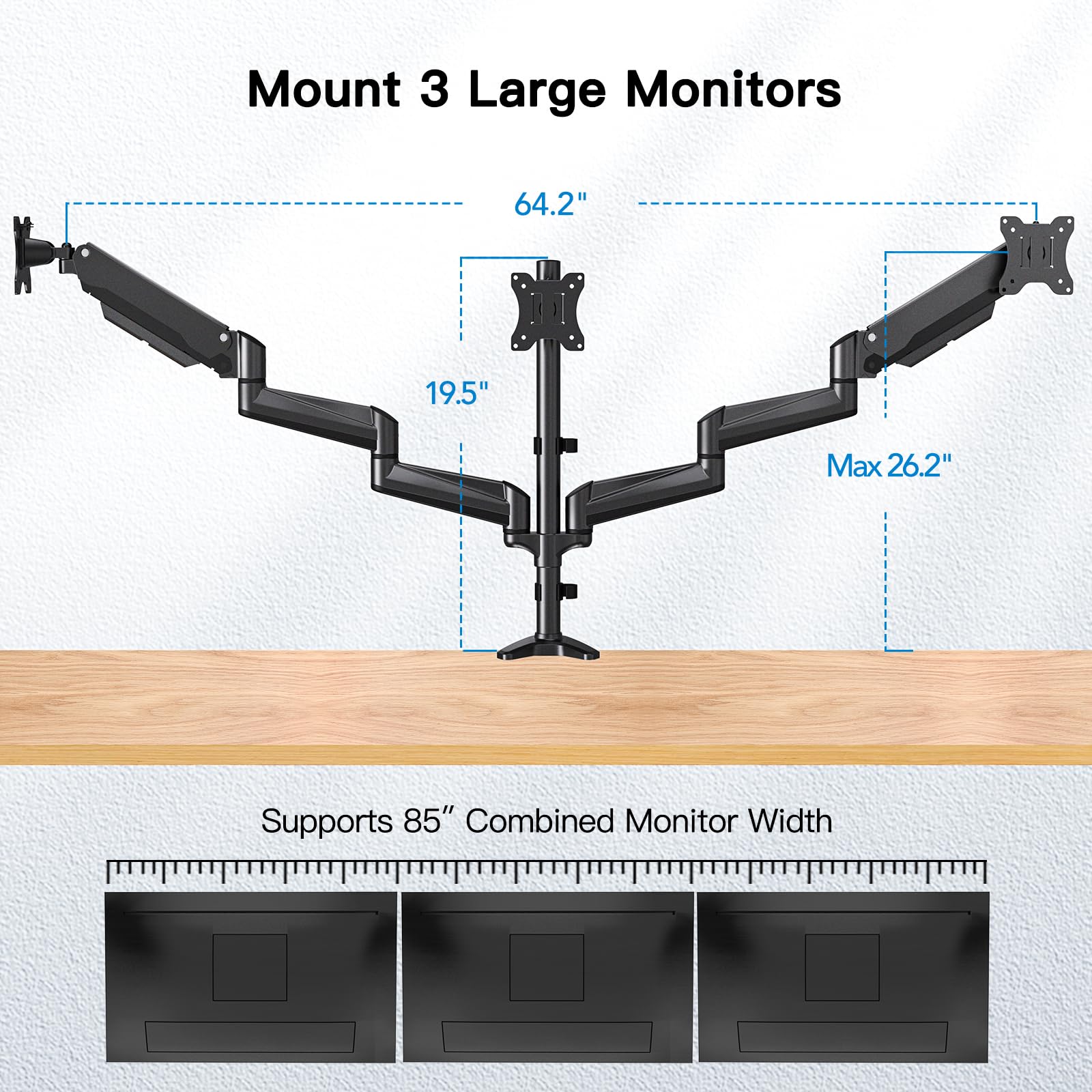 Foto 3 | Soporte de Triple Monitor Huanuo para Pantallas de 17 a 32 Pulgadas con Resortes de Gas - Venta Internacional