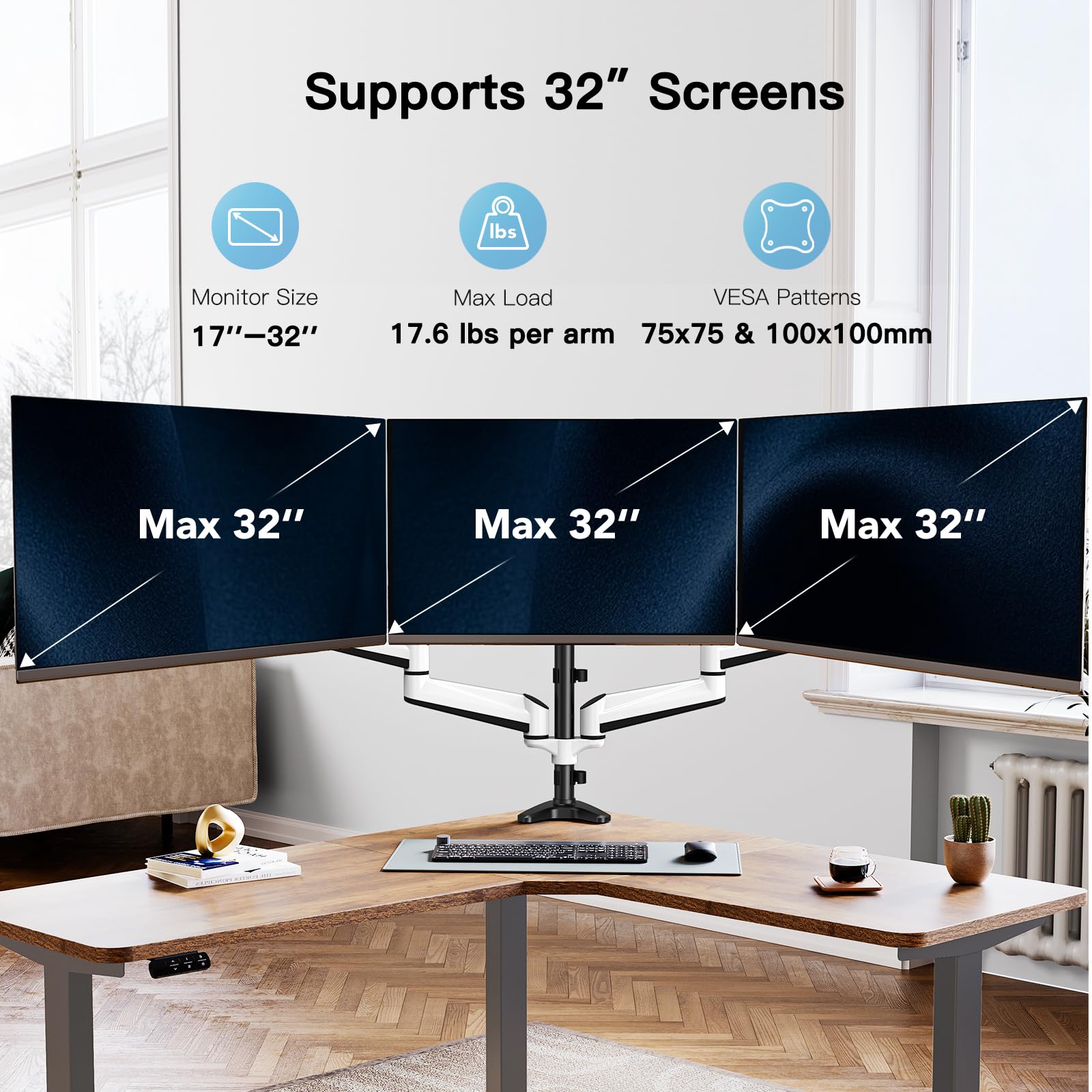 Foto 2 | Soporte Triple para Monitor Huanuo de 17 a 32 pulgadas-Venta Internacional