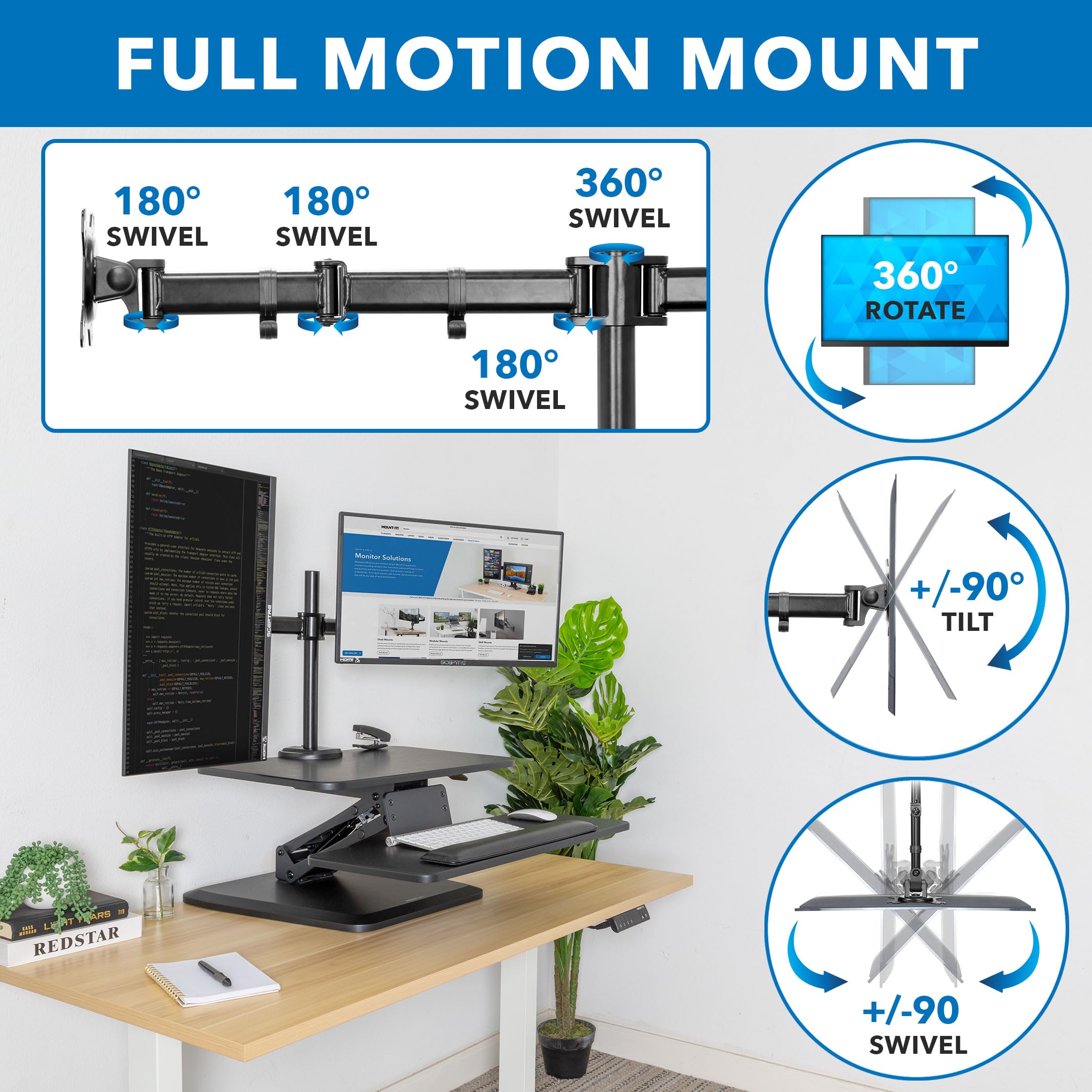 Foto 6 pulgar | Convertidor De Escritorio De Pie Mount-it! Con Soporte Para Doble Monitor - Venta Internacional.