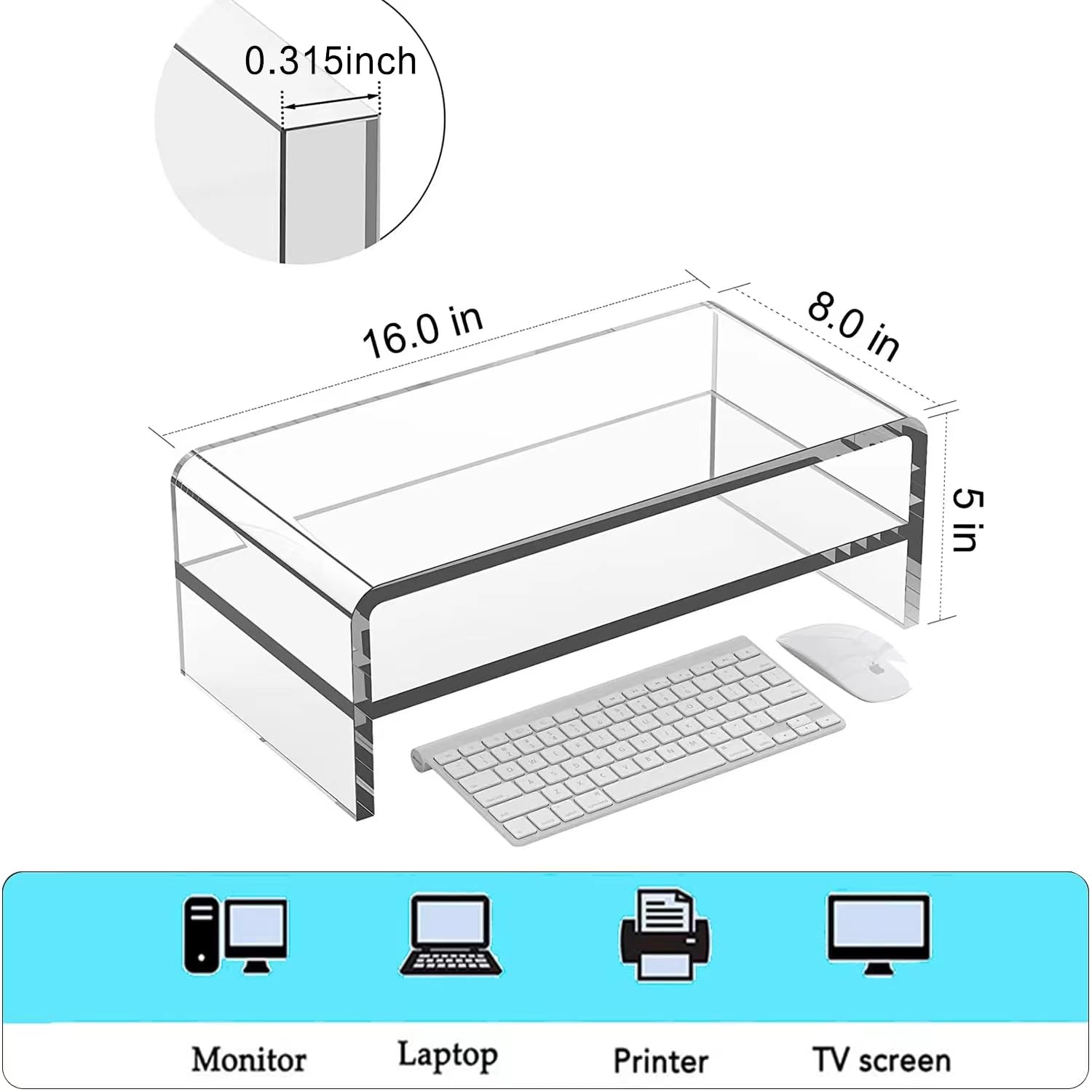 Foto 3 pulgar | Soporte de Monitor Acrílico con 2 Niveles 16 cm - Venta Internacional