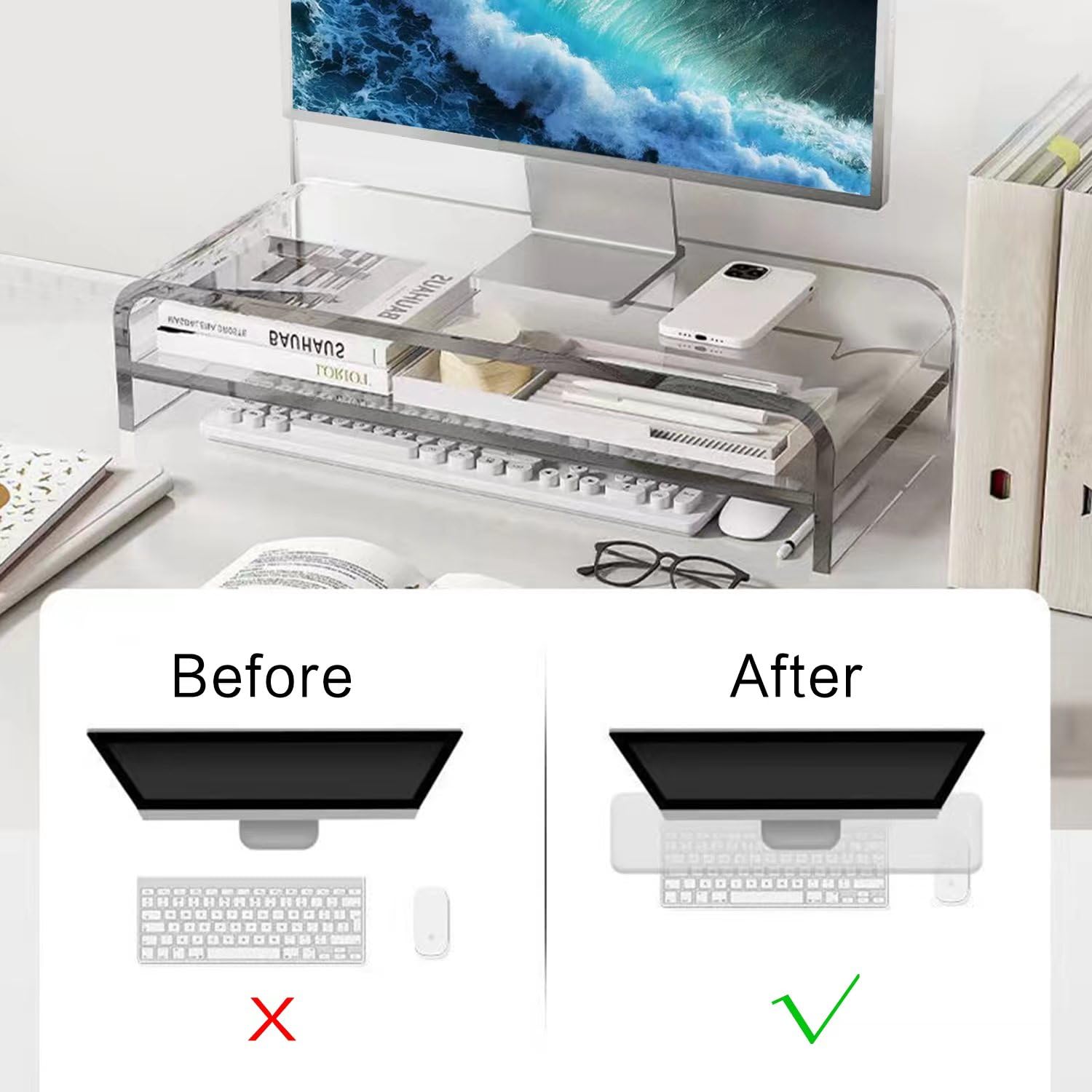 Foto 6 pulgar | Soporte de Monitor Acrílico con 2 Niveles 16 cm - Venta Internacional