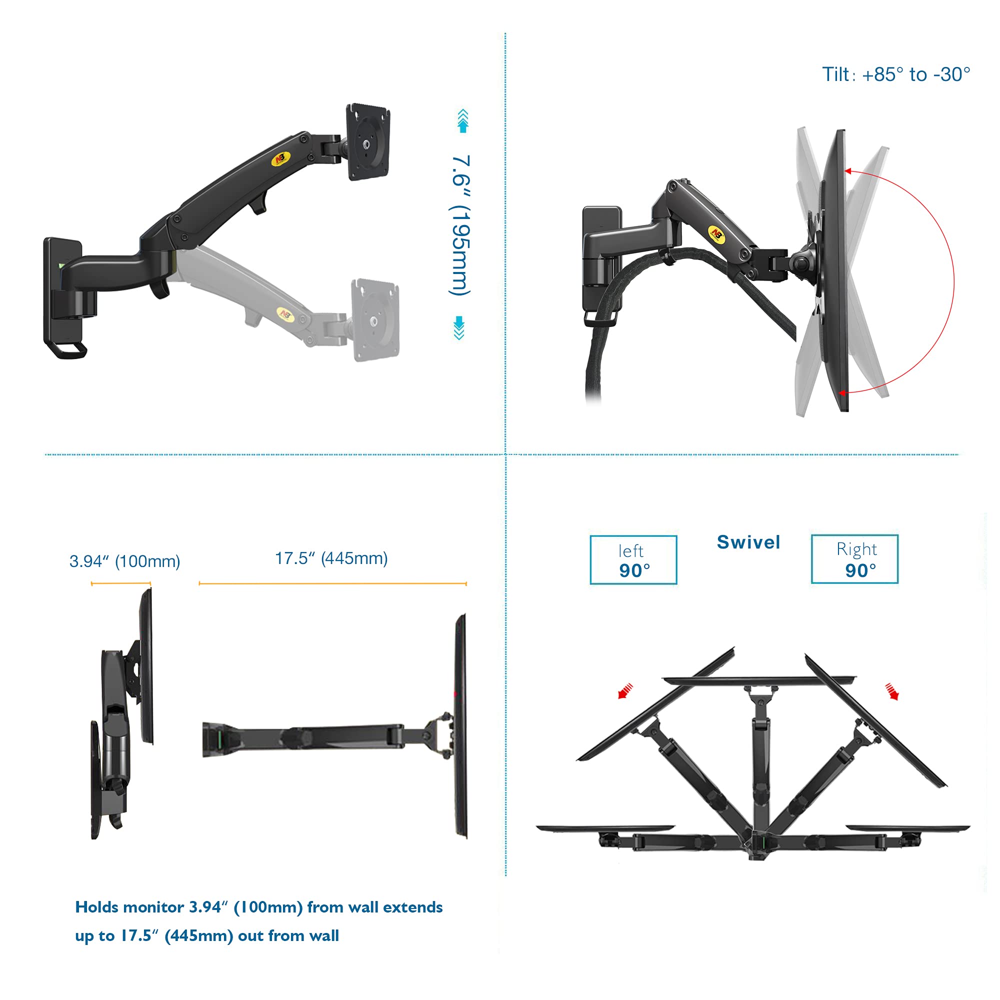 Foto 8 pulgar | Soporte de Pared para Monitor de TV NB North Bayou F150 17-35 Pulgadas - Venta Internacional