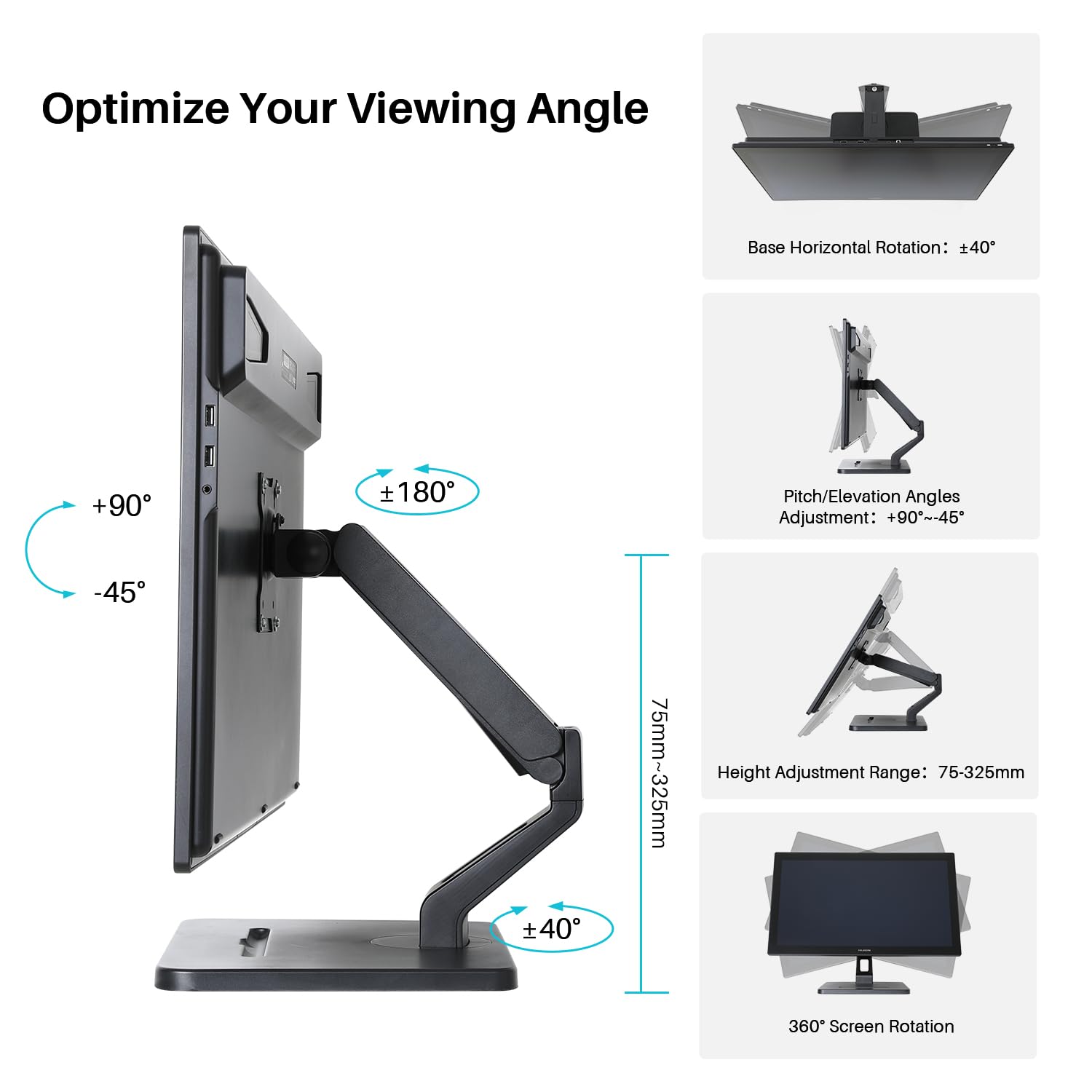 Foto 4 | Soporte De Monitor Huion Modelo Para Pantallas De 17 A 32 Pulgadas, Color Negro,con Resorte De Gas Y Vesa 75x75/100x100