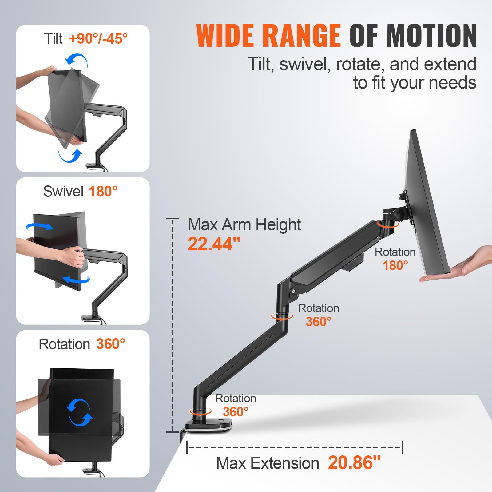 Foto 2 | Soporte De Monitor Vevor Single Con Usb Para Pantallas De 13 A 35 Pulgadas De 12 A 12 Kg - Venta Internacional.