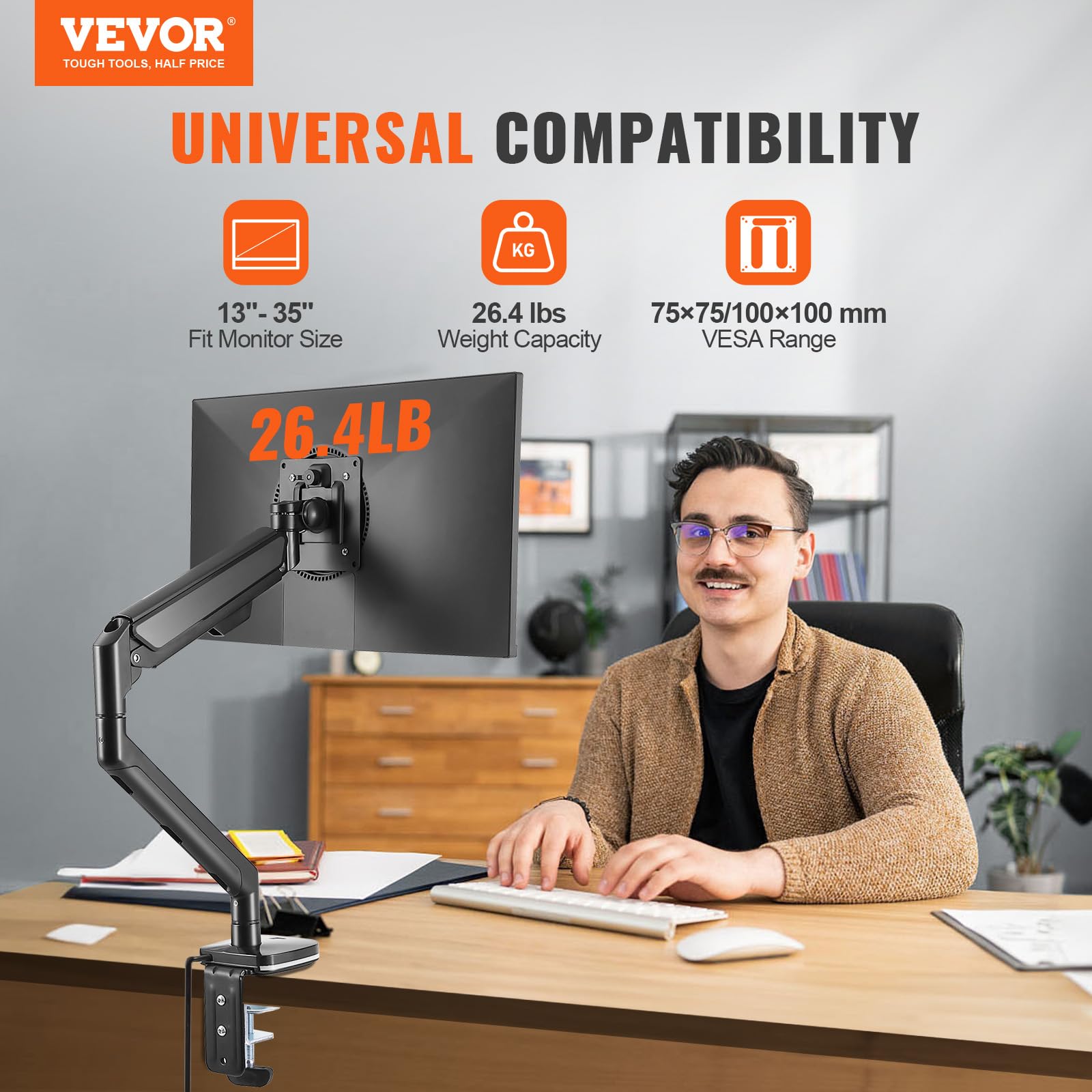 Foto 4 pulgar | Soporte De Monitor Vevor Single Con Usb Para Pantallas De 13 A 35 Pulgadas De 12 A 12 Kg - Venta Internacional.