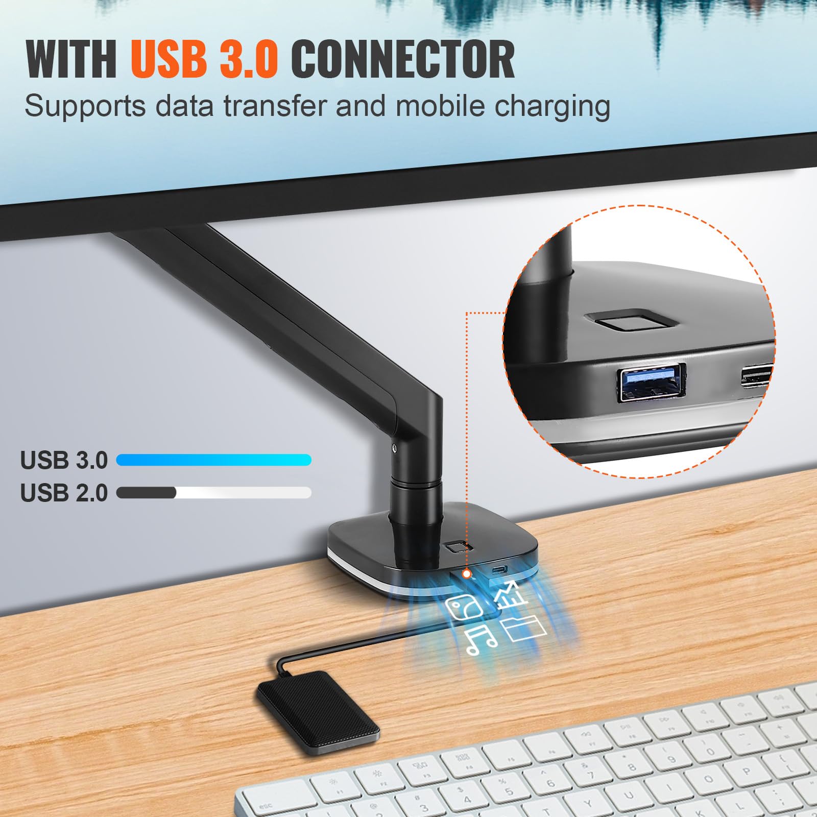 Foto 5 pulgar | Soporte De Monitor Vevor Single Con Usb Para Pantallas De 13 A 35 Pulgadas De 12 A 12 Kg - Venta Internacional.