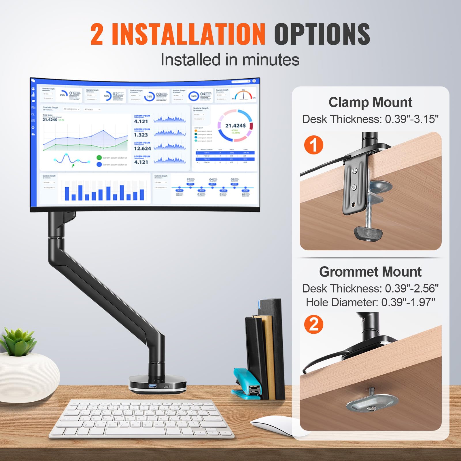 Foto 7 pulgar | Soporte De Monitor Vevor Single Con Usb Para Pantallas De 13 A 35 Pulgadas De 12 A 12 Kg - Venta Internacional.