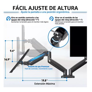 Foto 5 | Base Doble Ergonómica Para Monitor 13 A 32 Belug, Negro