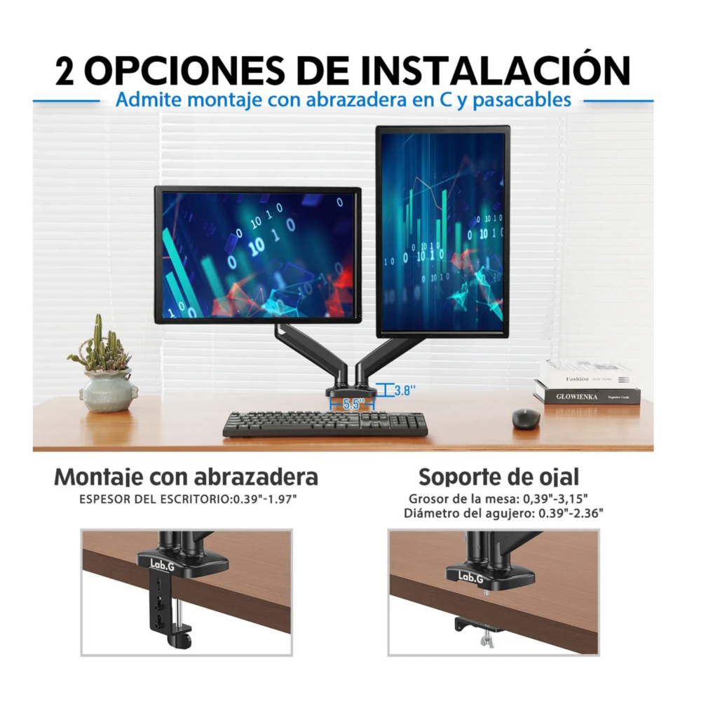Foto 4 pulgar | Base Doble Ergonómica Para Monitor 13 A 32 Lab.g,  Negro