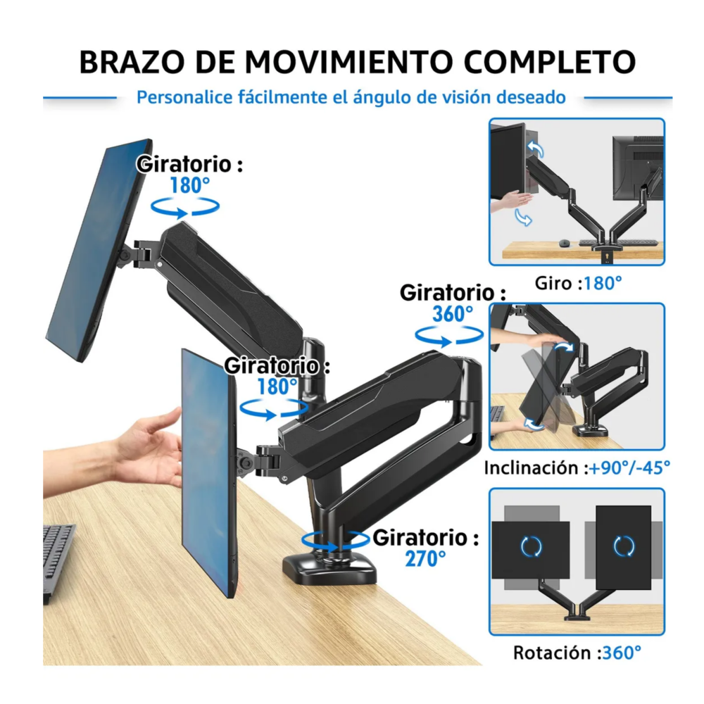 Foto 5 pulgar | Base Doble Ergonómica Para Monitor 13 A 32 Lab.g,  Negro