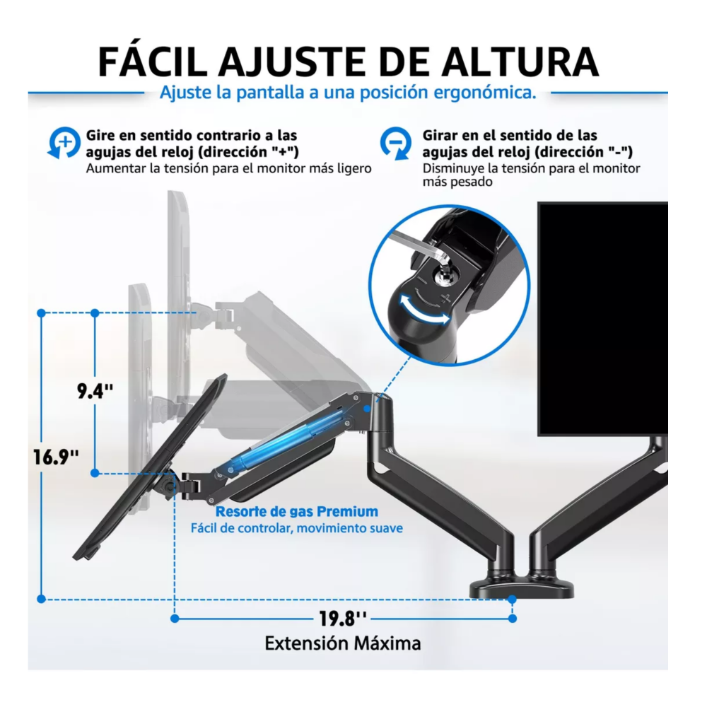 Foto 6 pulgar | Base Doble Ergonómica Para Monitor 13 A 32 Lab.g,  Negro