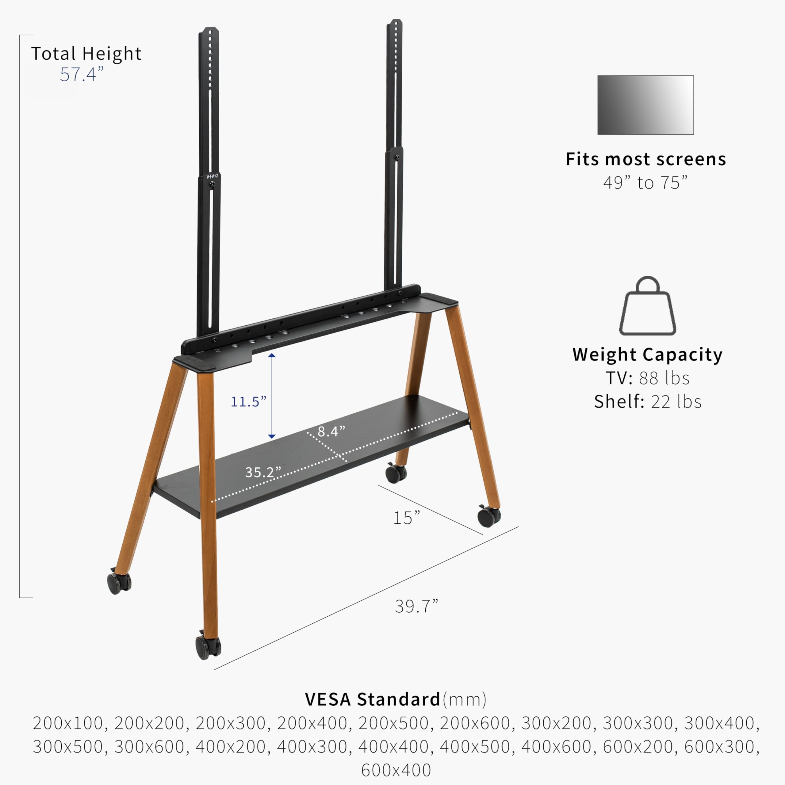 Foto 4 | Soporte Para Tv Vivo Rolling Artistic, 49-75 Pulgadas Con Soporte Para Repisa - Venta Internacional.