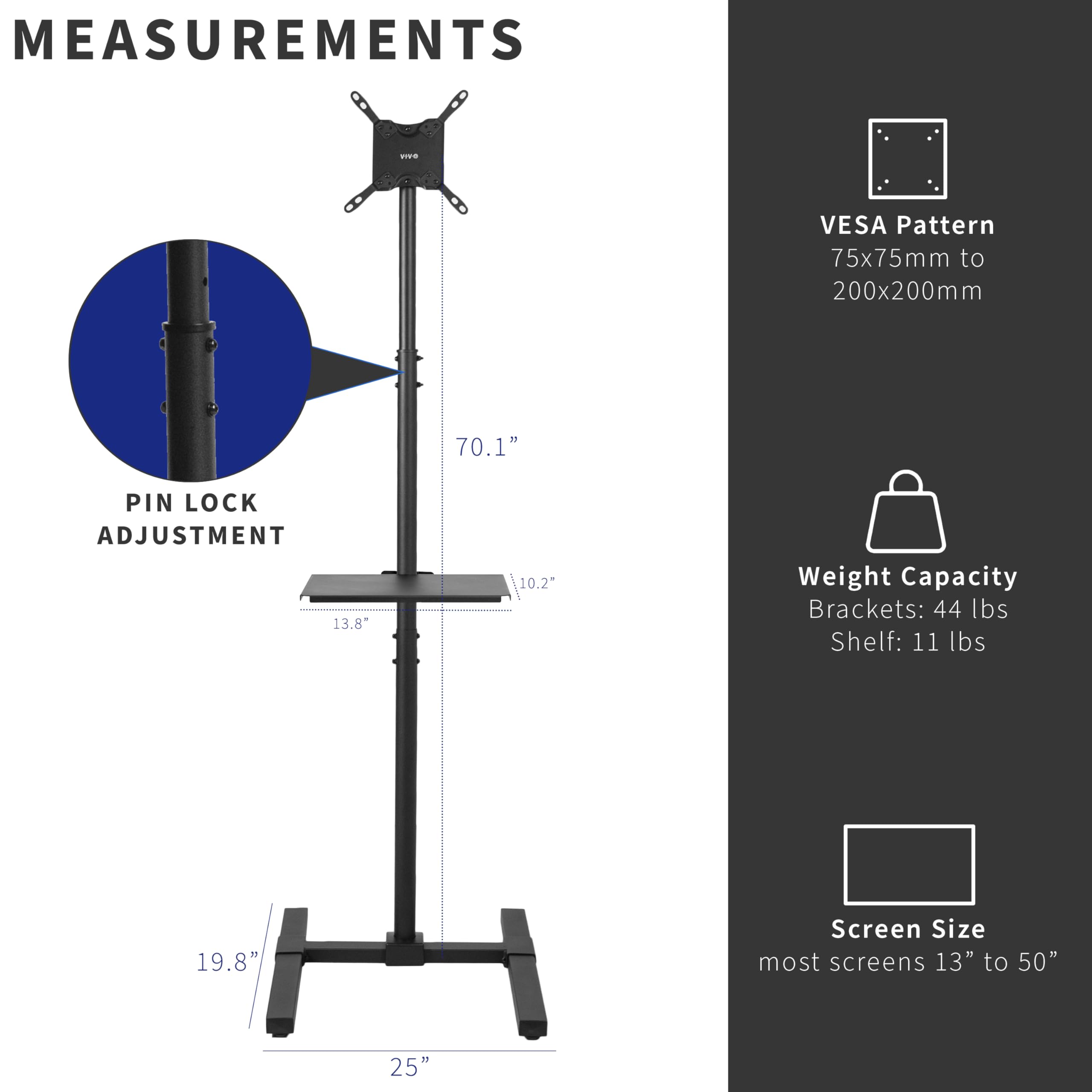 Foto 6 pulgar | Soporte De Suelo Para Tv Vivo Extra Alto Con Repisa Para Pantallas De 13 A 50 Pulgadas, Color Negro - Venta Internacio