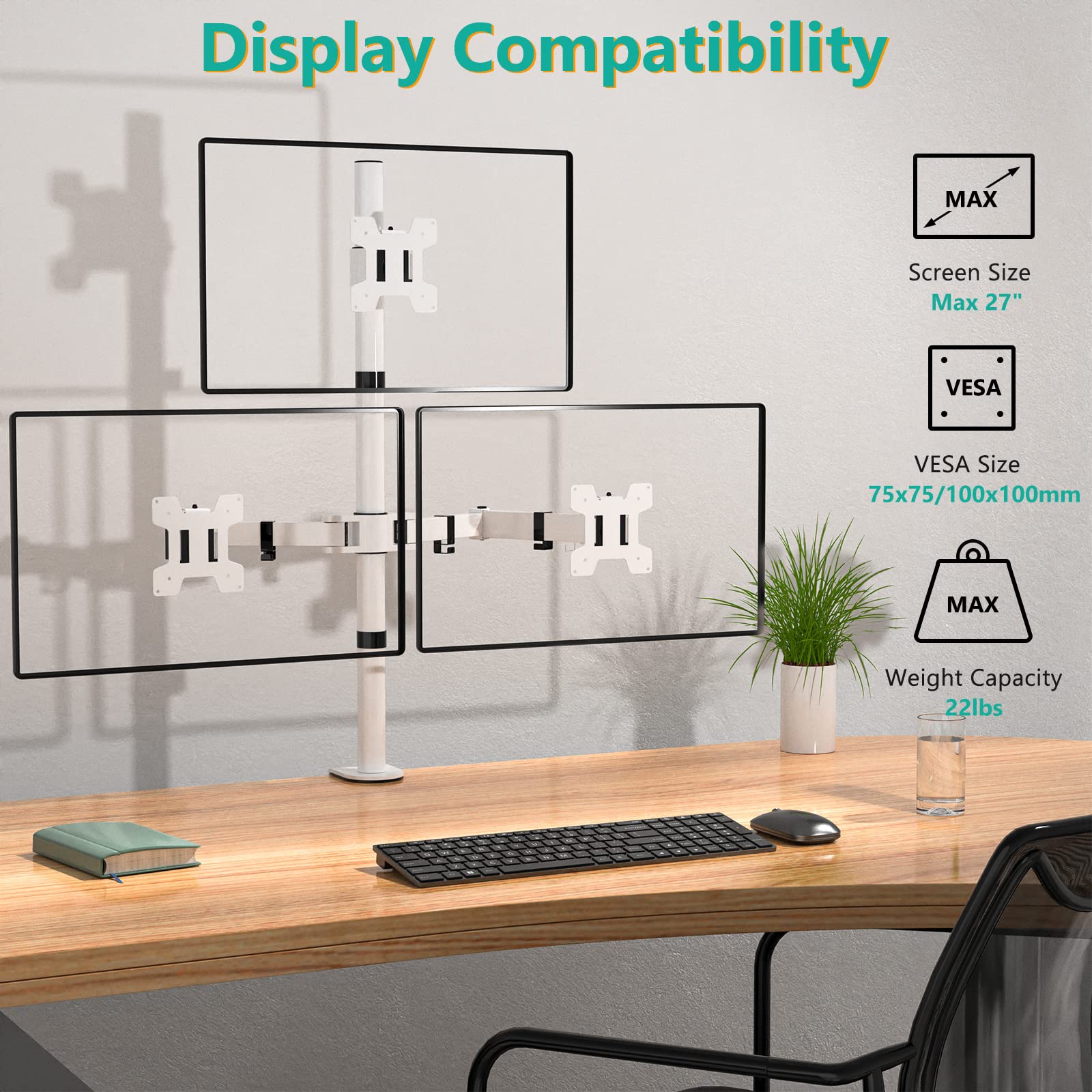 Foto 3 pulgar | Soporte Wali Para Tres Monitores, Altura Ajustable Hasta 27 - Venta Internacional.