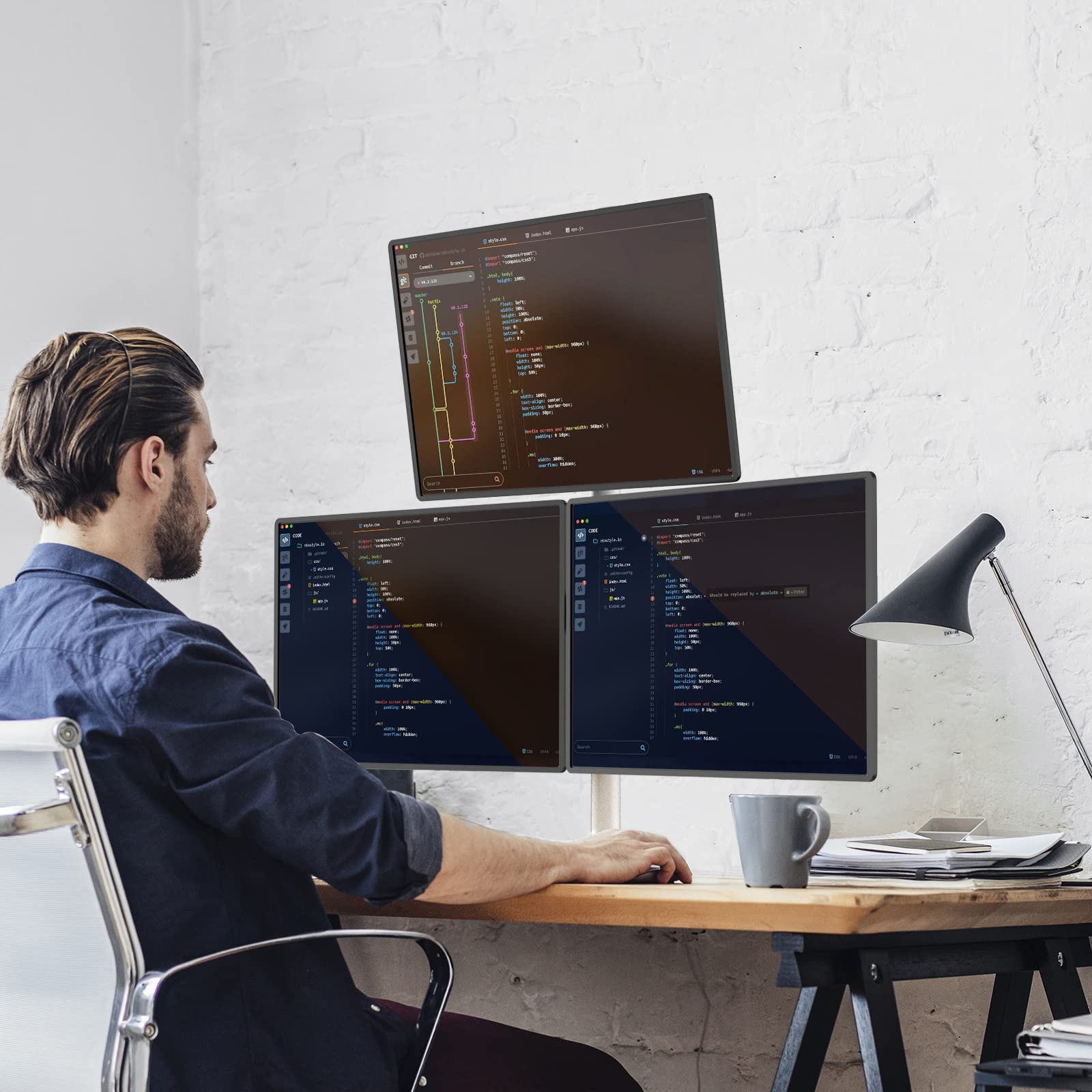 Foto 4 pulgar | Soporte Wali Para Tres Monitores, Altura Ajustable Hasta 27 - Venta Internacional.