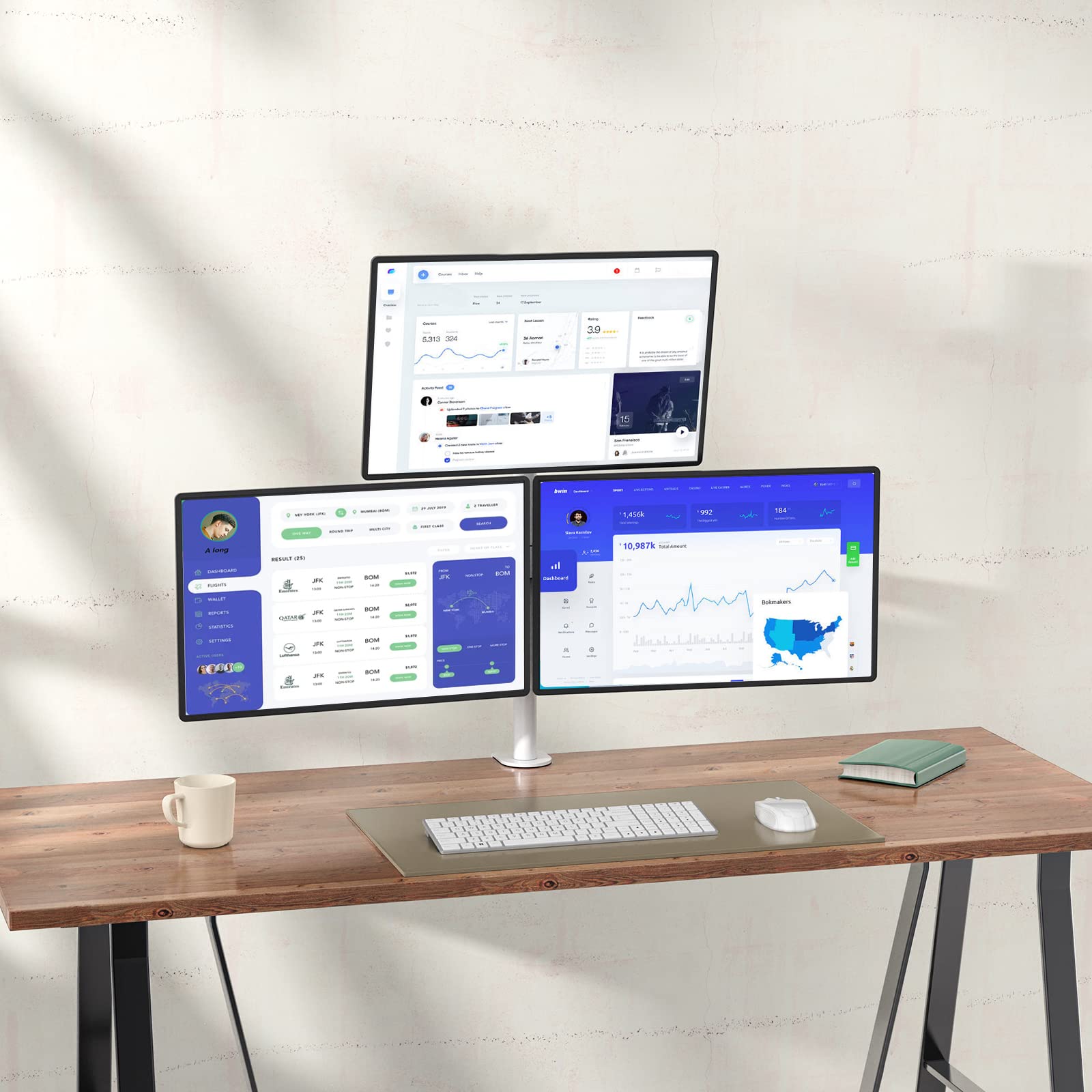 Foto 8 pulgar | Soporte Wali Para Tres Monitores, Altura Ajustable Hasta 27 - Venta Internacional.
