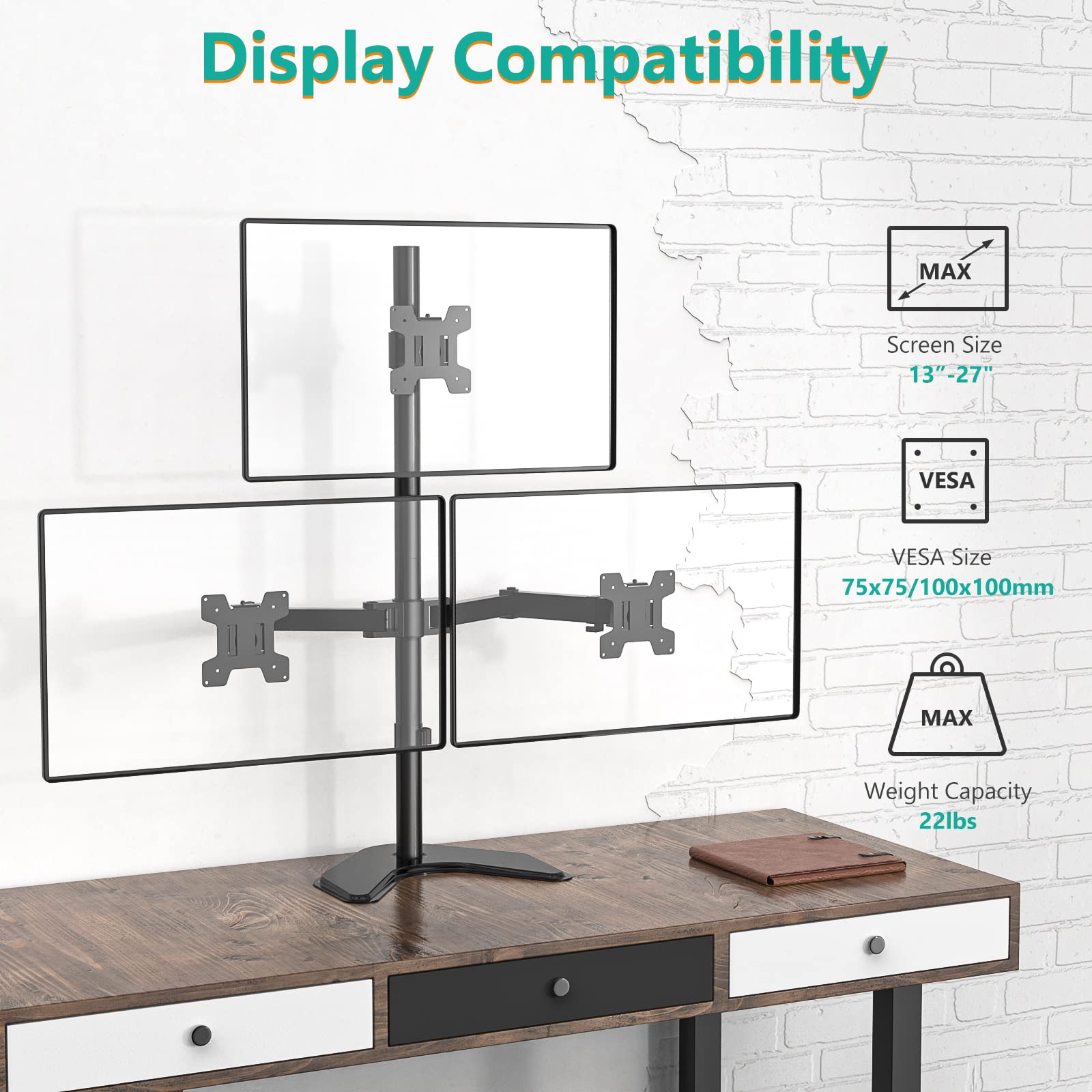 Foto 4 pulgar | Soporte Triple Para Monitor Wali Mf003s Para 3 Pantallas De Hasta 27 Pulgadas - Venta Internacional.