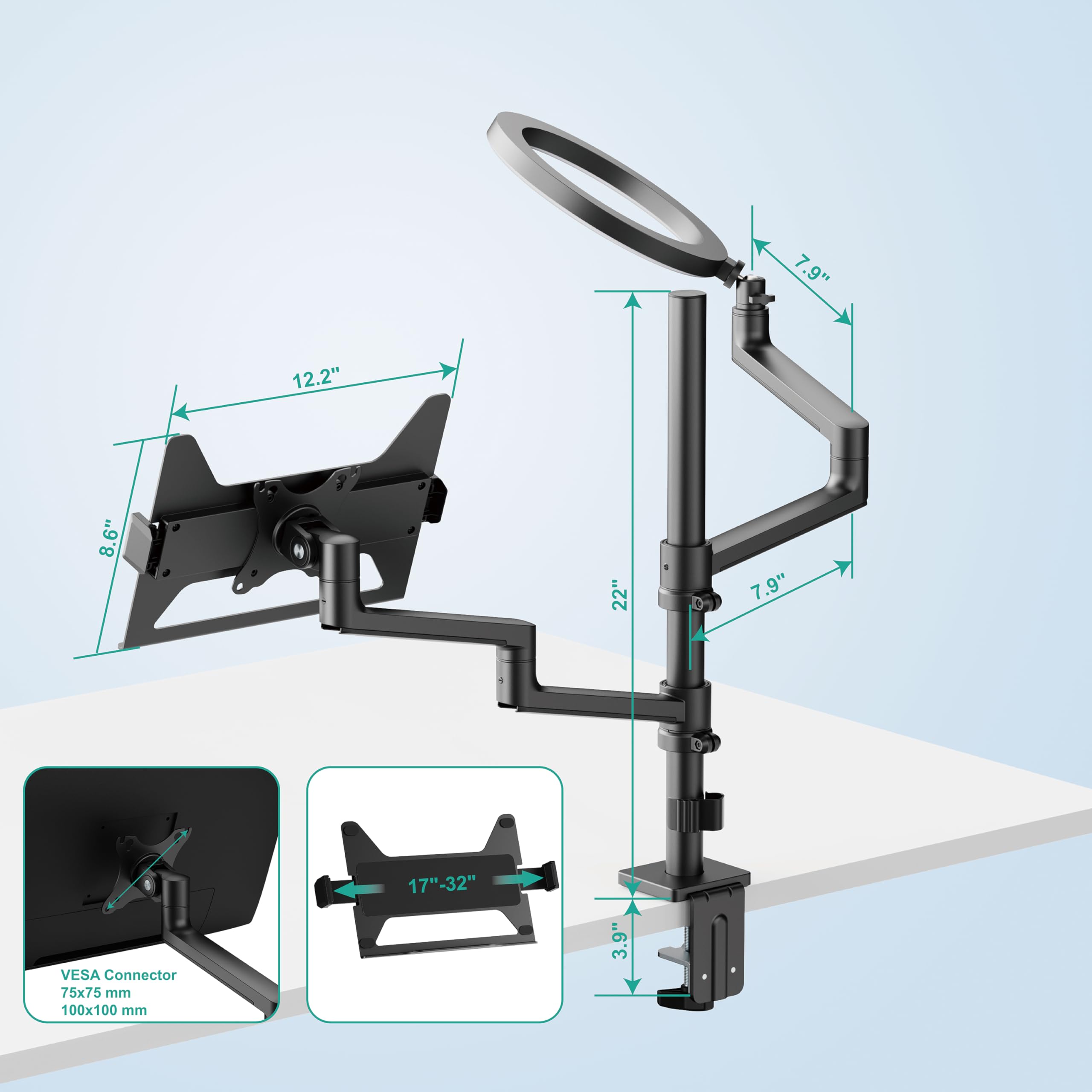 Foto 3 pulgar | Soporte De Escritorio Para Portátil Wali Con 10 Luces Led Anulares Para 17 A 32 Pulgadas - Venta Internacional.