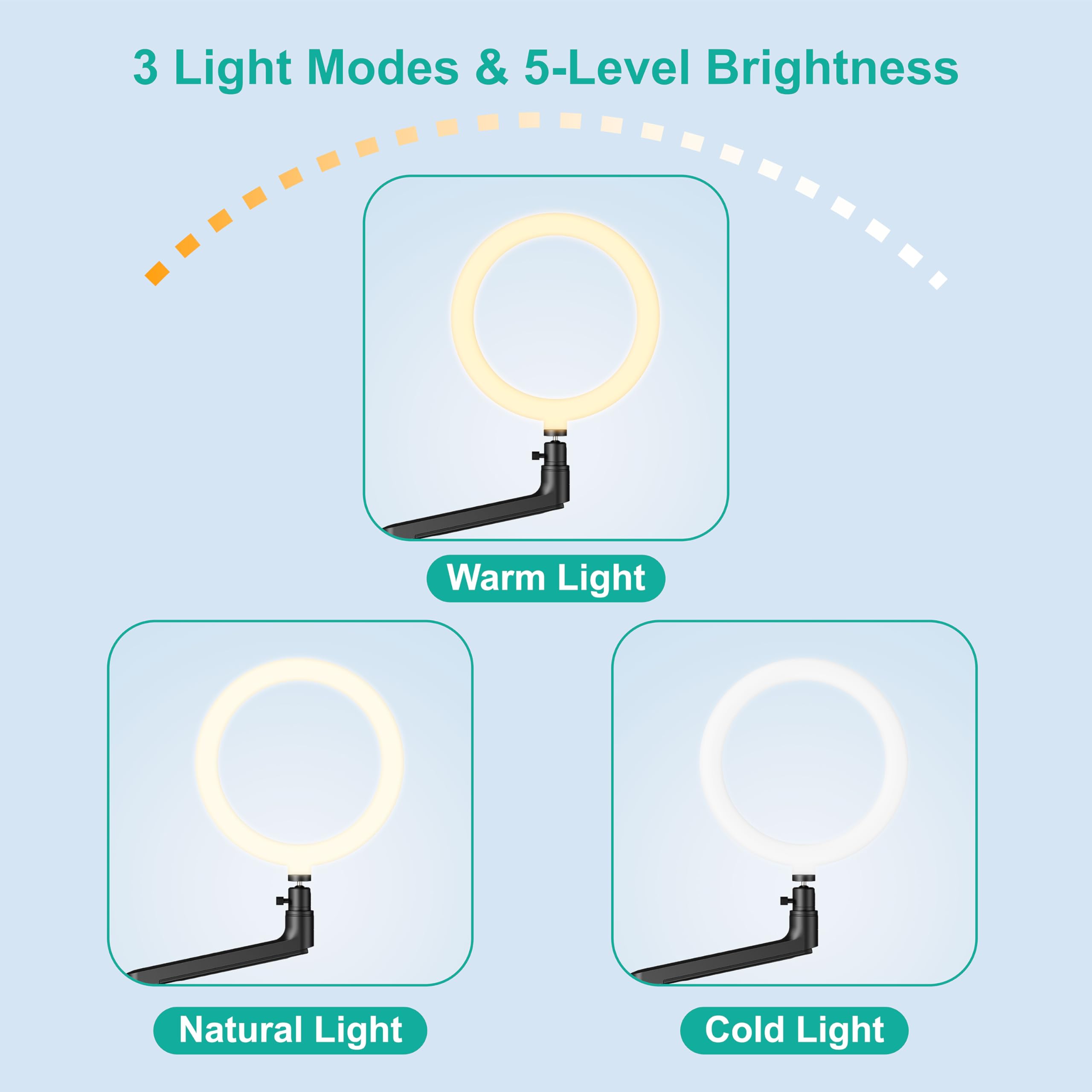 Foto 4 pulgar | Soporte De Escritorio Para Portátil Wali Con 10 Luces Led Anulares Para 17 A 32 Pulgadas - Venta Internacional.