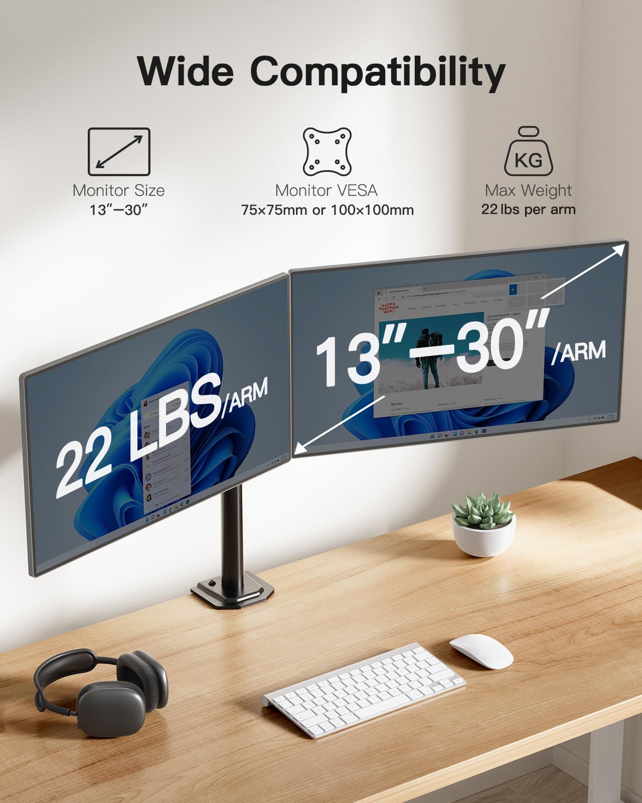Foto 3 pulgar | Soporte Para Dos Monitores Huanuo Para 2 Monitores De Hasta 30 Pulgadas - Venta Internacional.
