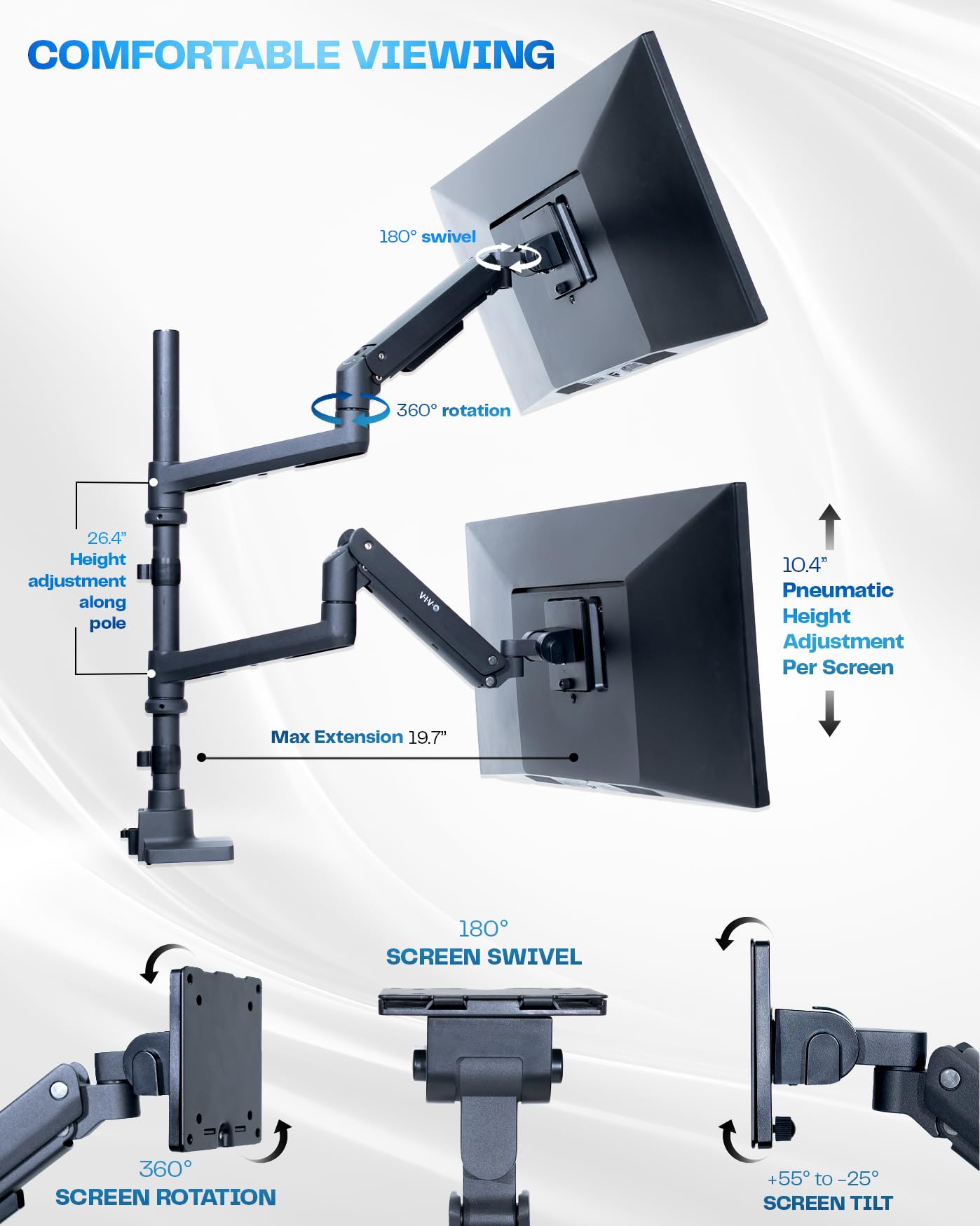 Foto 6 pulgar | Soporte De Escritorio Vivo Stand-v120k Con Brazo Neumático Dual Ultraancho - Venta Internacional.