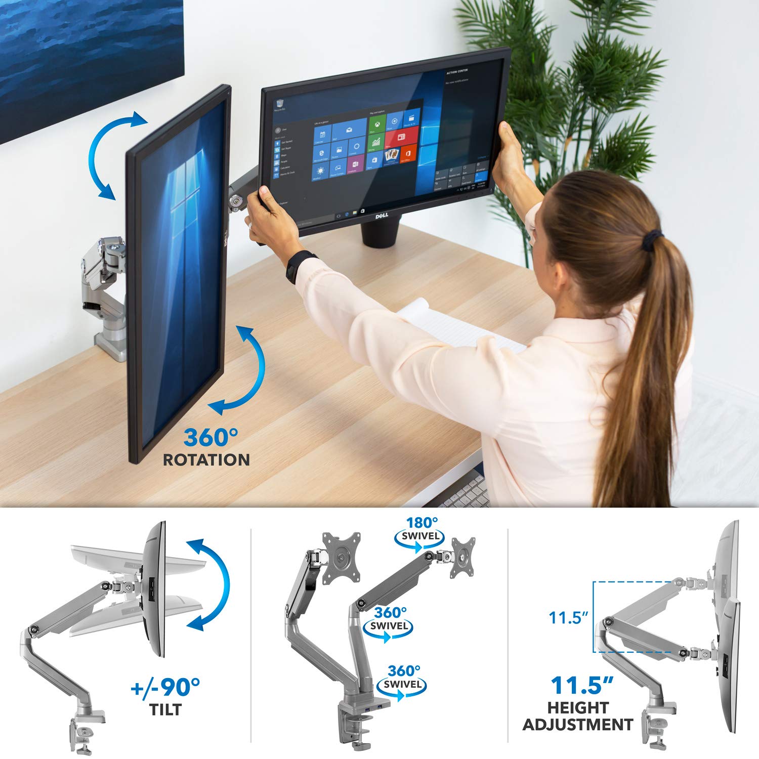 Foto 5 pulgar | Soporte De Escritorio Con Soporte De Brazo Para Doble Monitor Mount-it! Mi-2762 - Venta Internacional.