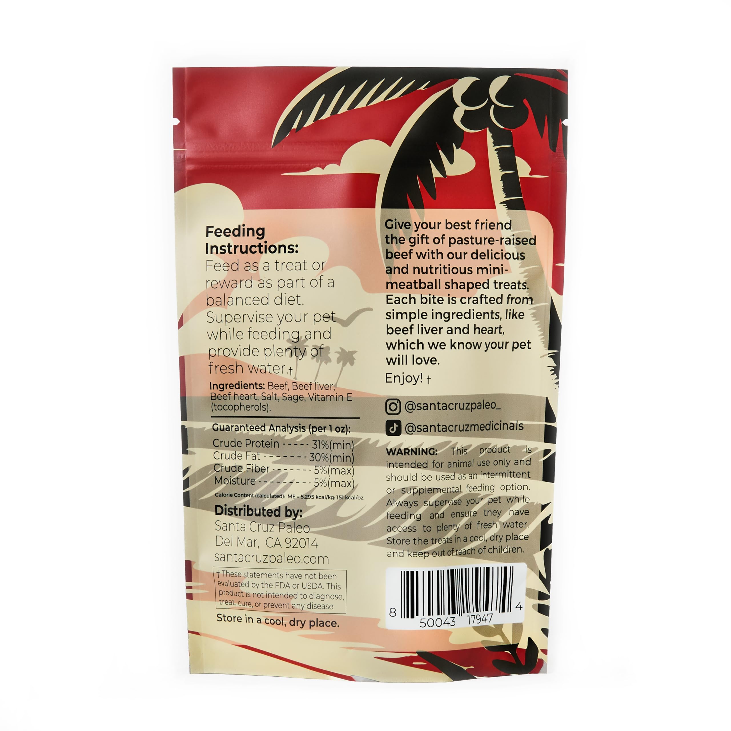 Foto 2 | Dog Treats Santa Cruz Paleo, Hígado Y Corazón De Res, Bolsa De 120 Ml - Venta Internacional.