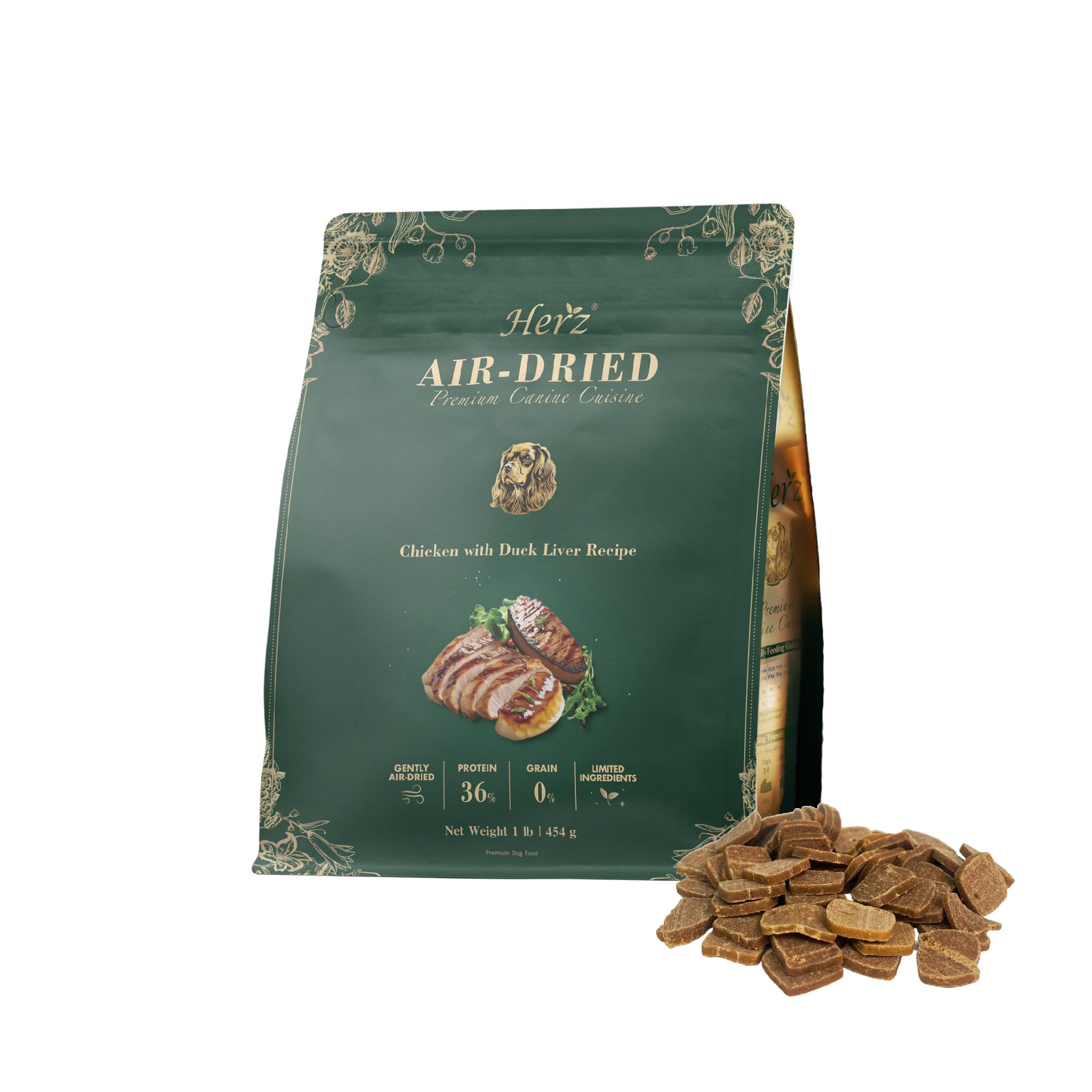 Alimento Para Perros Herz, Hígado De Pollo Y Pato Secado Al Aire, 454 G - Venta Internacional.
