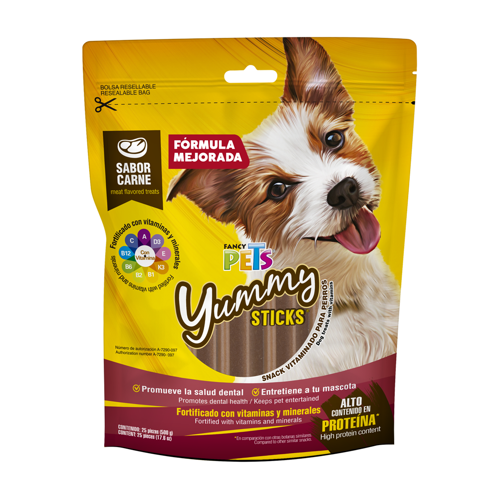 Fancy Pets Yummy Sticks Sabor Carne Para Perro Con 25 Piezas, Fortificado Vitaminas Y Minerales