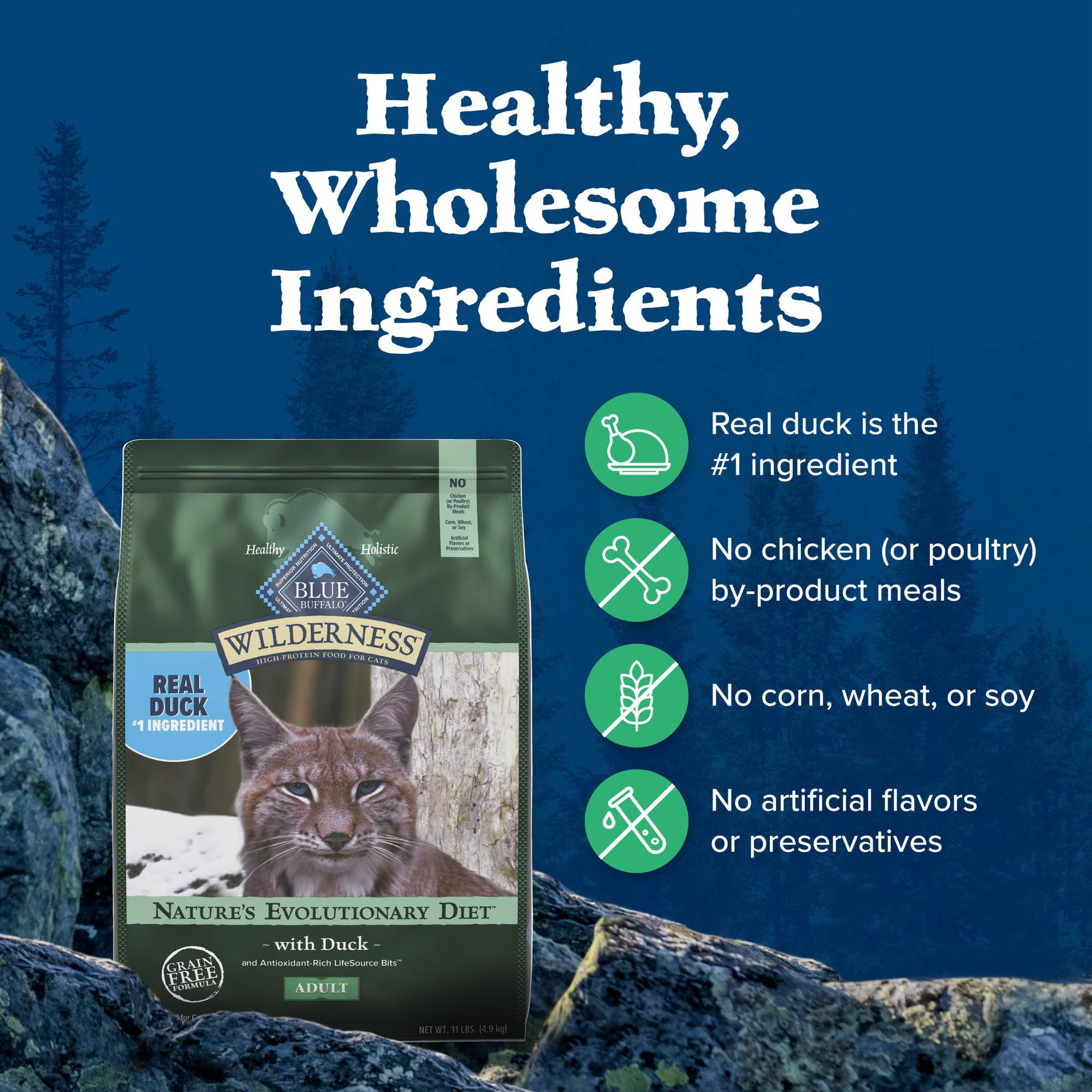 Foto 7 | Alimento Seco Blue Buffalo Wilderness Duck Para Gatos Adultos, 2,27 Kg - Venta Internacional.