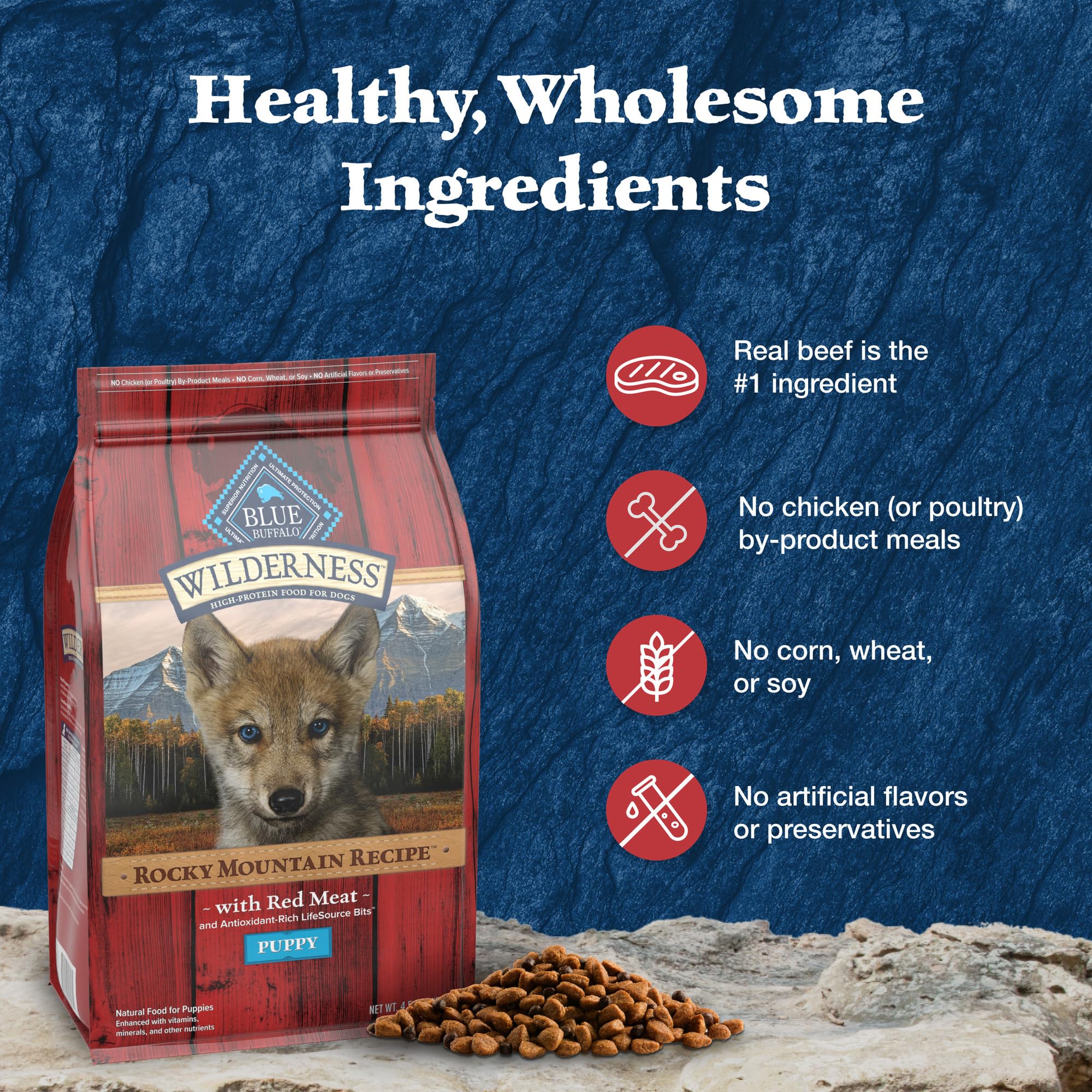 Foto 7 pulgar | Alimento Seco Blue Buffalo Wilderness Rocky Mountain Cachorros, 2 Kg - Venta Internacional.