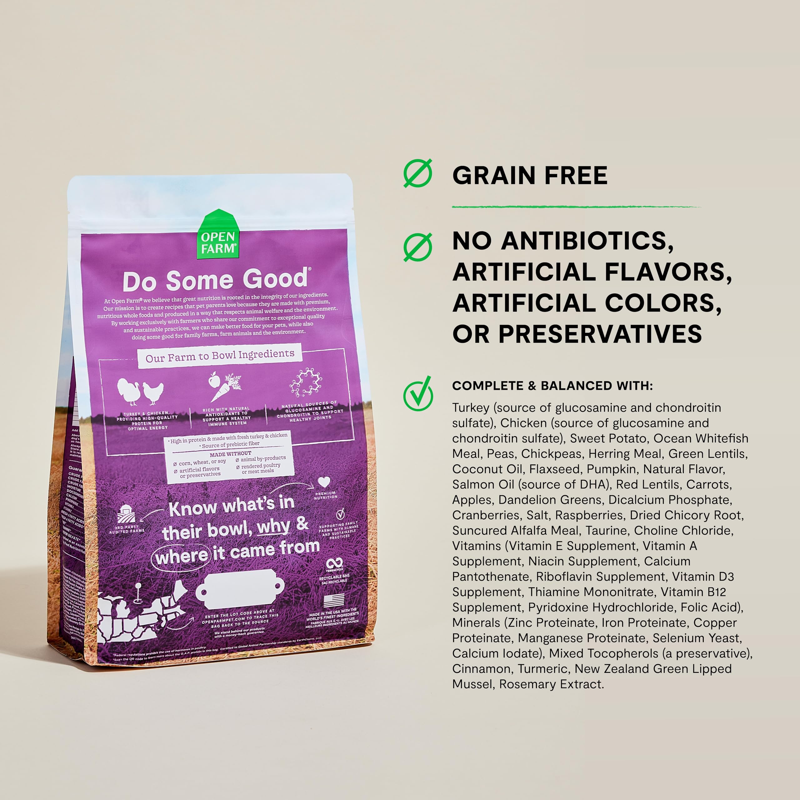 Foto 2 | Alimento Seco Para Perros Open Farm Senior Sin Cereales Con Pollo Y Pavo De 1,8 Kg - Venta Internacional.