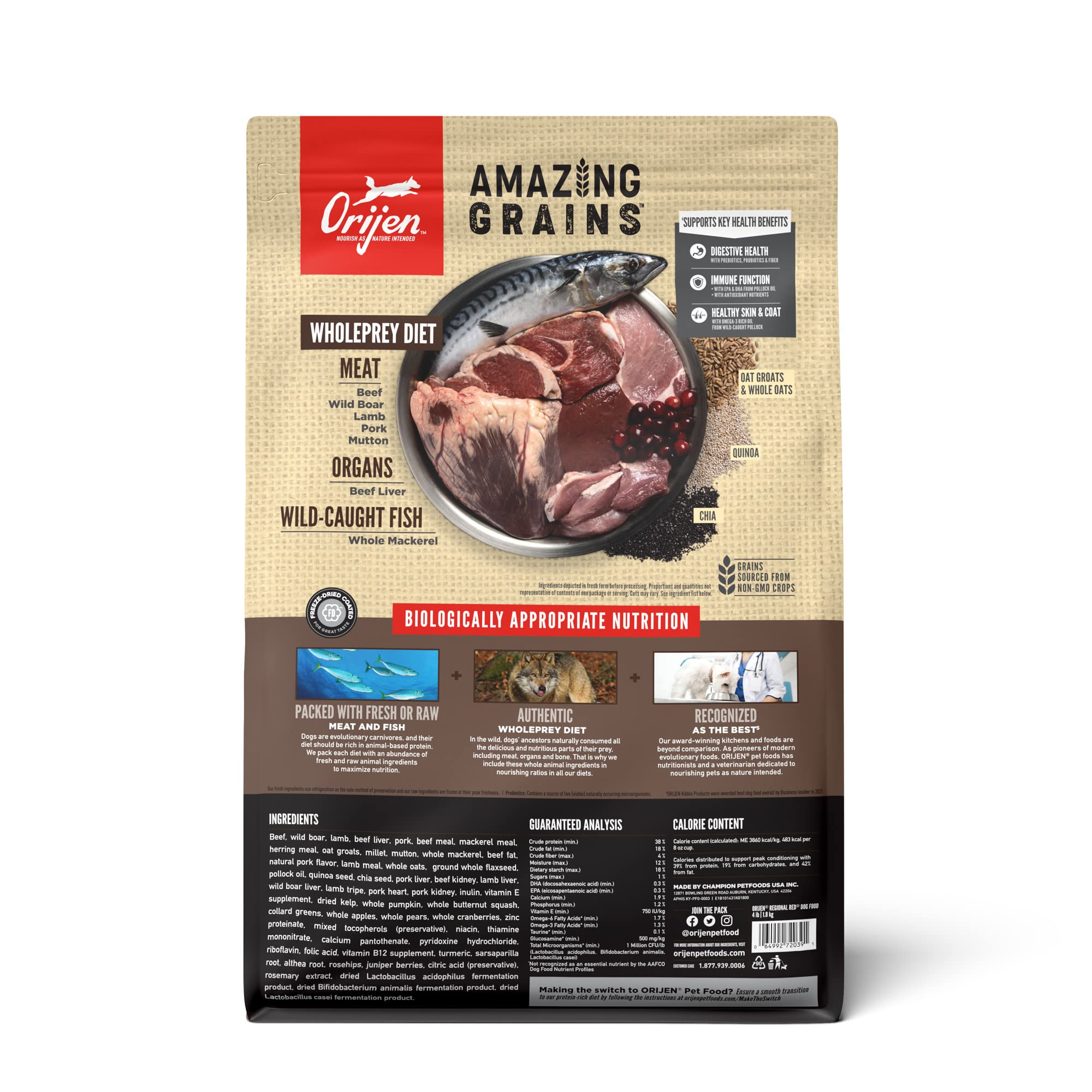Foto 3 pulgar | Pienso Para Perros Orijen Amazing Grains Regional Red 1,8 Kg - Venta Internacional.